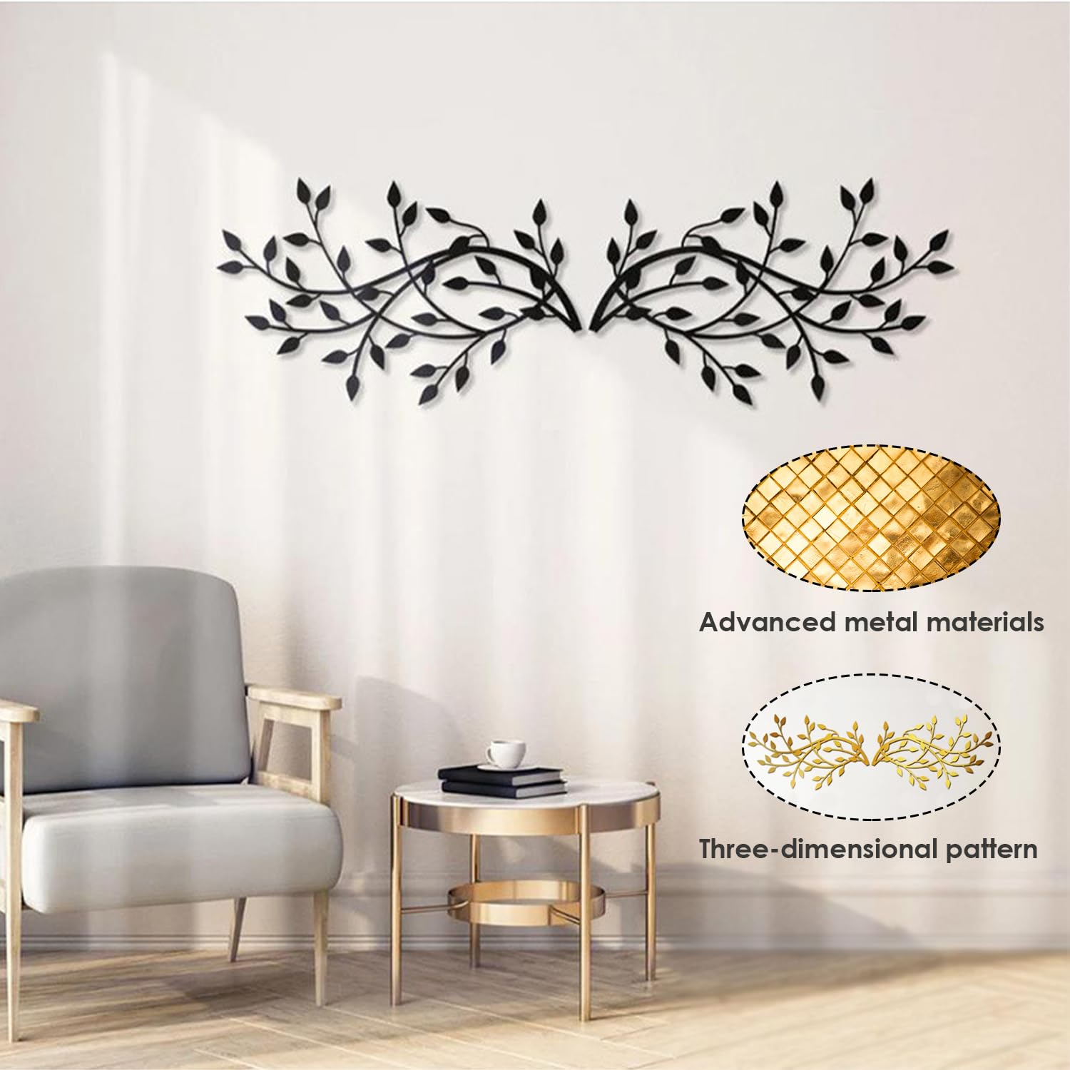DYHQQ 2 Pezzi Decorazione da Parete a Foglia di Albero in Metallo Scultura da Parete in Metallo Arte da Parete con Foglia di Ramo d'Ulivo per Soggiorno Camera da Letto,B
