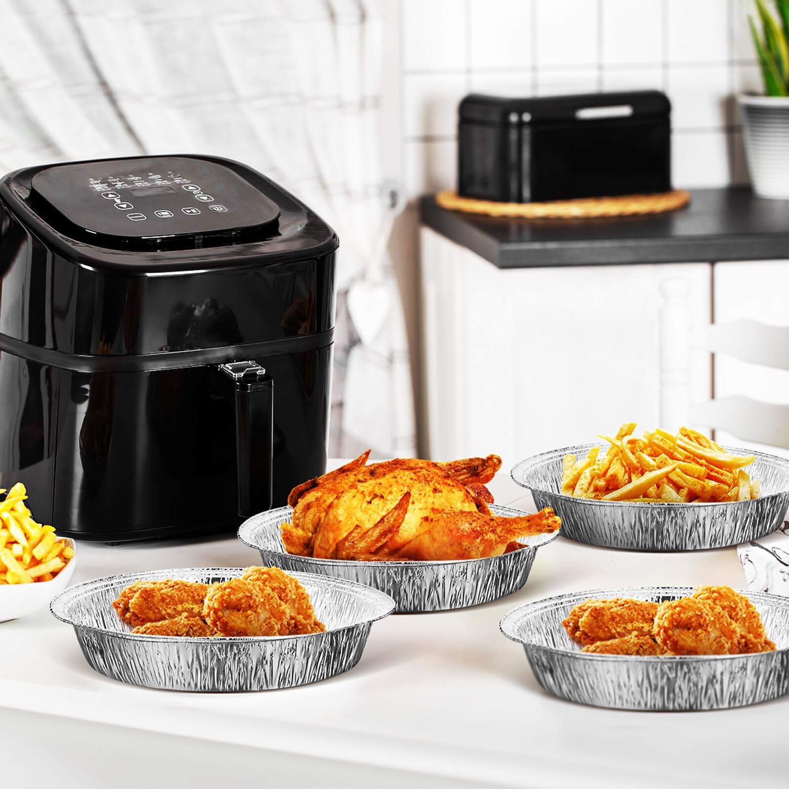 Moules Jetables pour Friteuse à Air 20 Cm en Aluminium Résistant Haute Température Barquettes Rondes Polyvalentes Cuisson et Conservation 100 Pièces Cuisine Maison