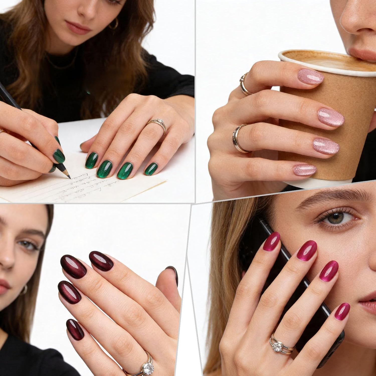 288Pcs Short Oval Cat Eye Shimmer Press On Nails, 12 Sizes Multi‑Color Glossy Glass Bead Fake Nails, Reusable Stick On False Nails for Women Daily Dating Party Holiday Manicure Gifts