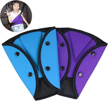 2 Pack Car Safety Kids Seatbelt Adjuster Cover Strap Mash Shoulder Pad Children Seat Belt Clips Purple + Blue