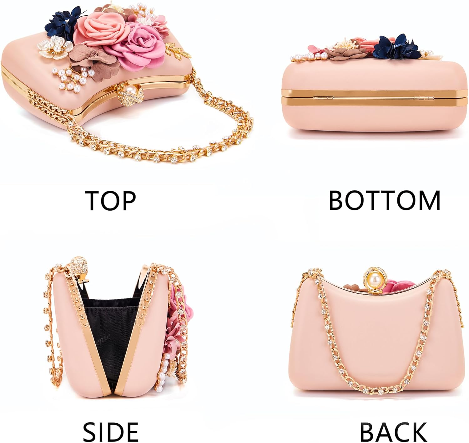 Milisente Clutch Purses For Women Unique Floral Pearl Evening Bag With Crystal Top Handle For Formal Wedding Dressy - Image 2