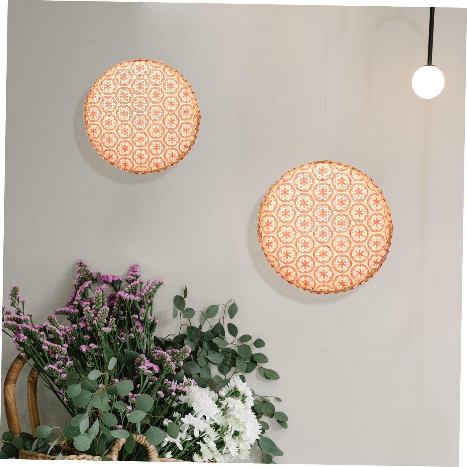 SOLUSTRE Bamboo Basket Tray Round 2pcs Rustic Decor for Dessert Serving or Wall Display