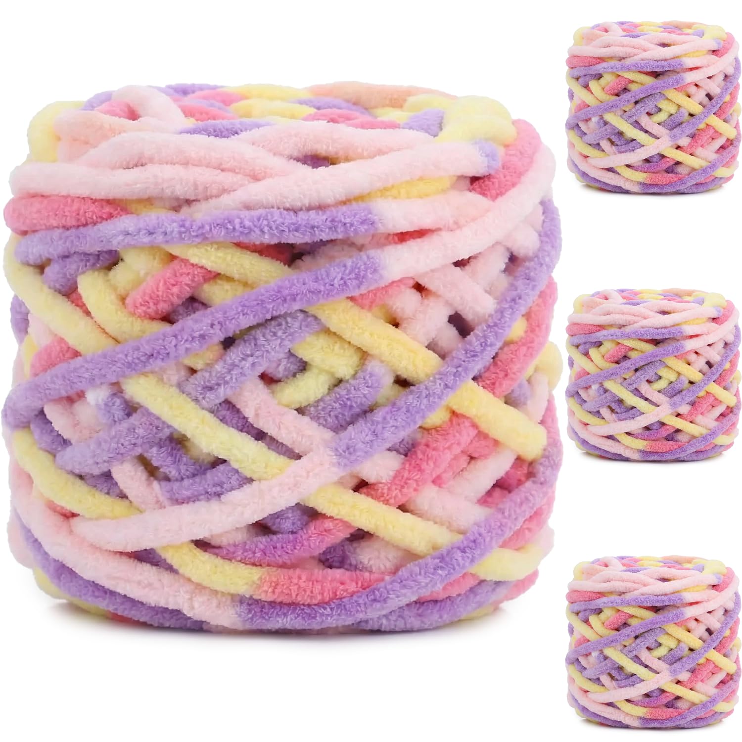 Exquilnova 4 Pack Chunky Yarn for Hand Knitting,380g Multiple Colors Chenille Yarn for Knitting & Crochet,Soft Chunky Wool for Blankets,Cushion,Scarves,Pet Beds,Bags,Hats,Sweaters(Colorful Flowers) — image 1