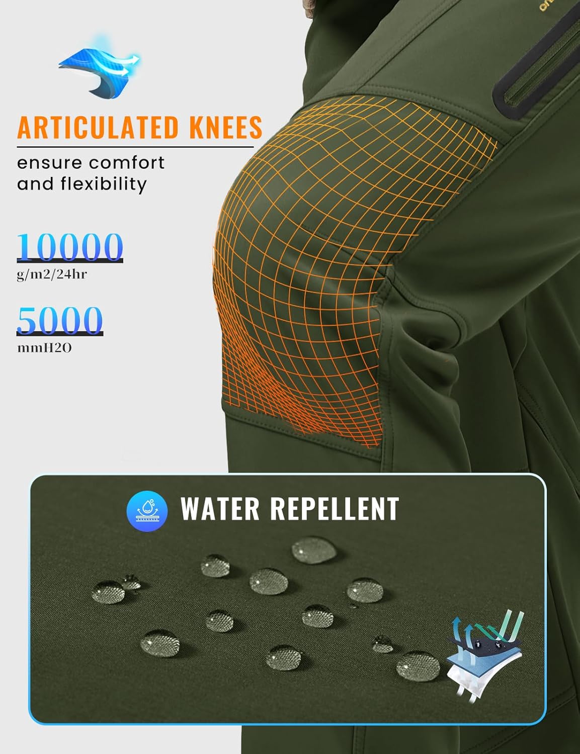 Rdruko Men's Snow Pants Waterproof Insulated Winter Hiking Pants Snowboard Fleece Lined Softshell Ski Pants - Image 4