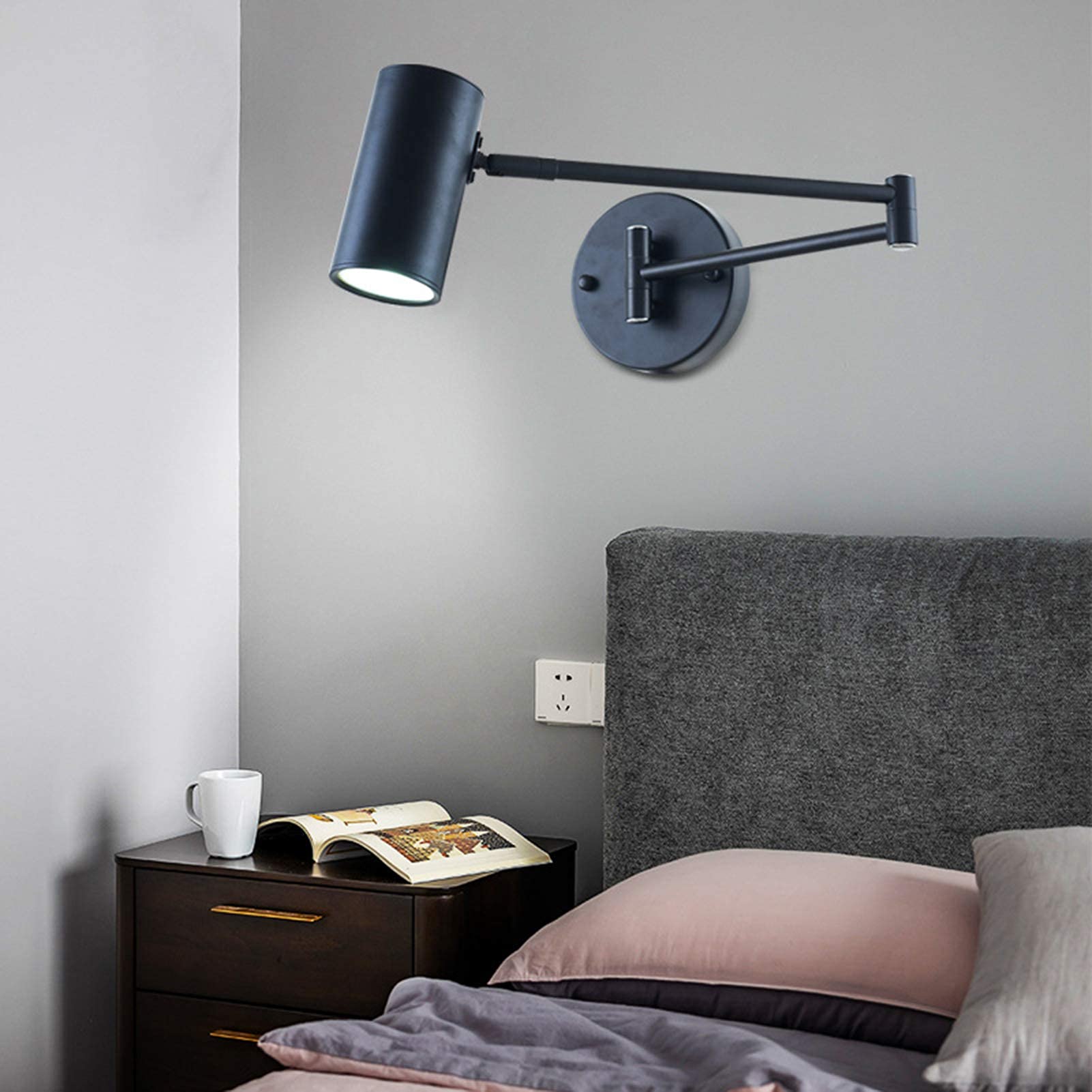 Przemysłowa lampa ścienna podwójna sekcja metalowy kinkiet oświetlenie ścienne regulowana huśtawka długie ramię lampa ścienna E27 do korytarza biurowego loftu, z żarówką, miedź, białe
