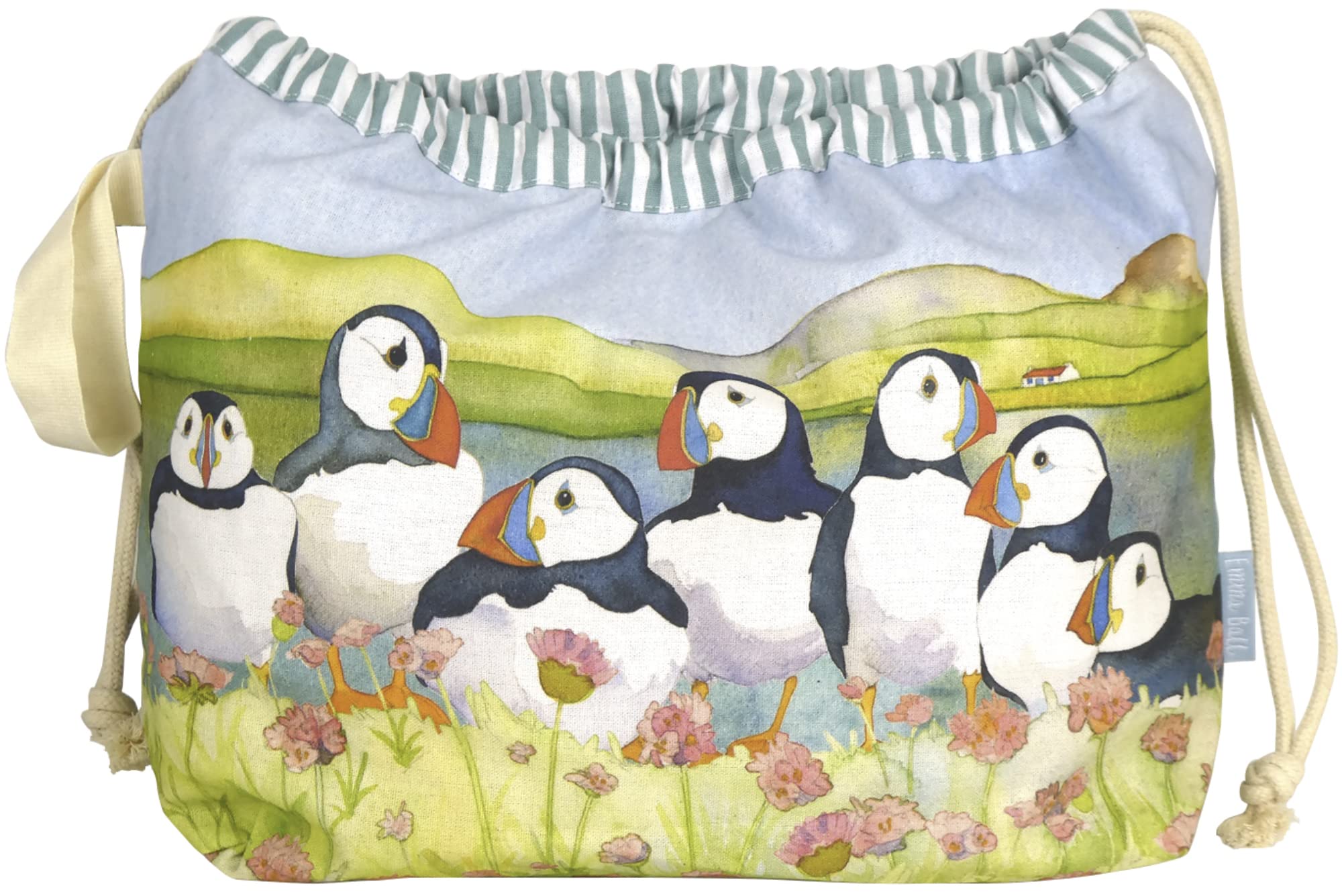 Emma Ball Drawstring Bag Size 39cm X 31cm Puffins and Sea Thrift