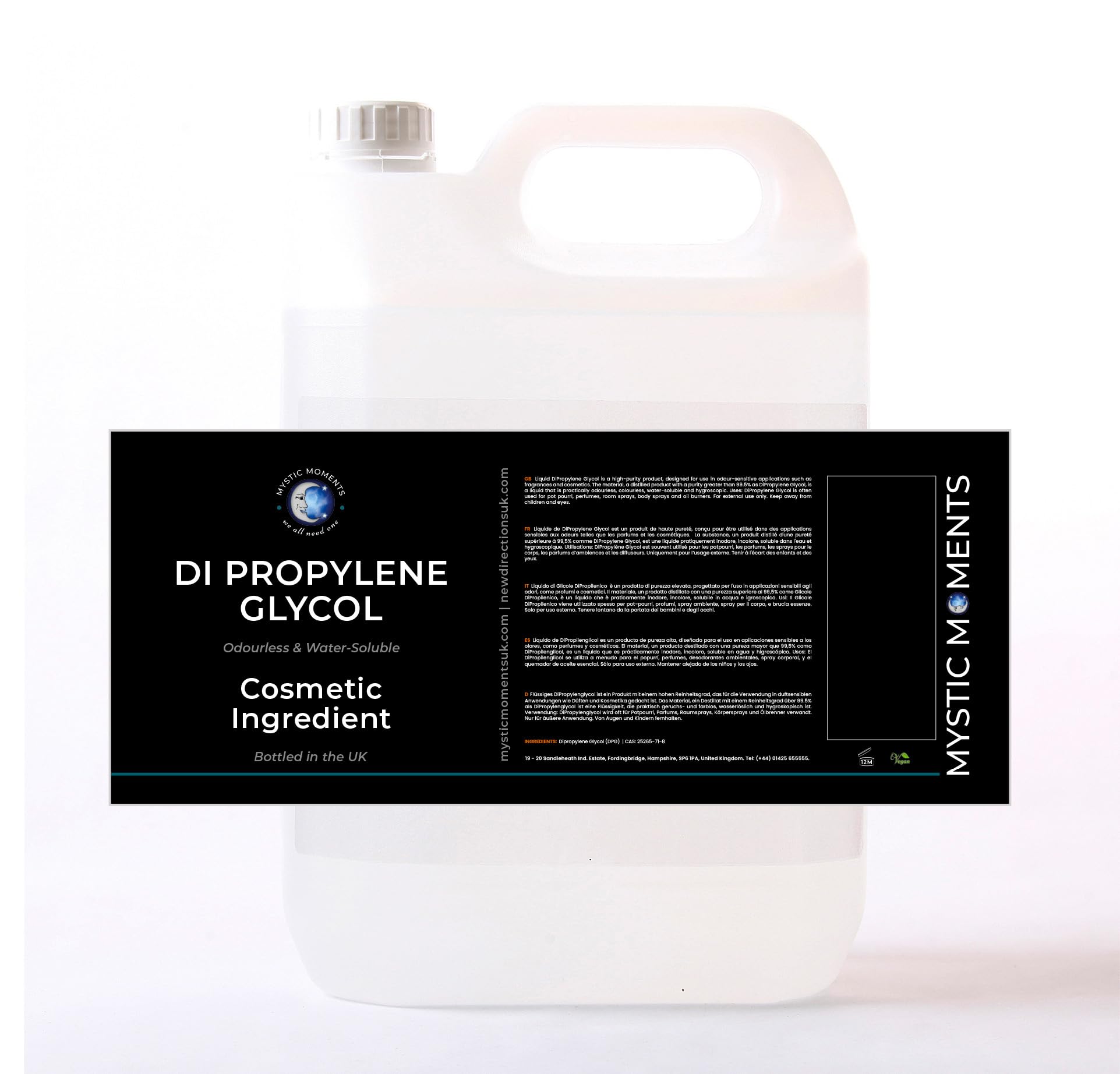 Mystic Moments | Dipropylene Glycol | High Purity Solvent & Cosolvent | Clear, Odourless Liquid for Fragrance, Printing, Resin & Chemical Formulations | Water & Oil Miscible | 5Kg