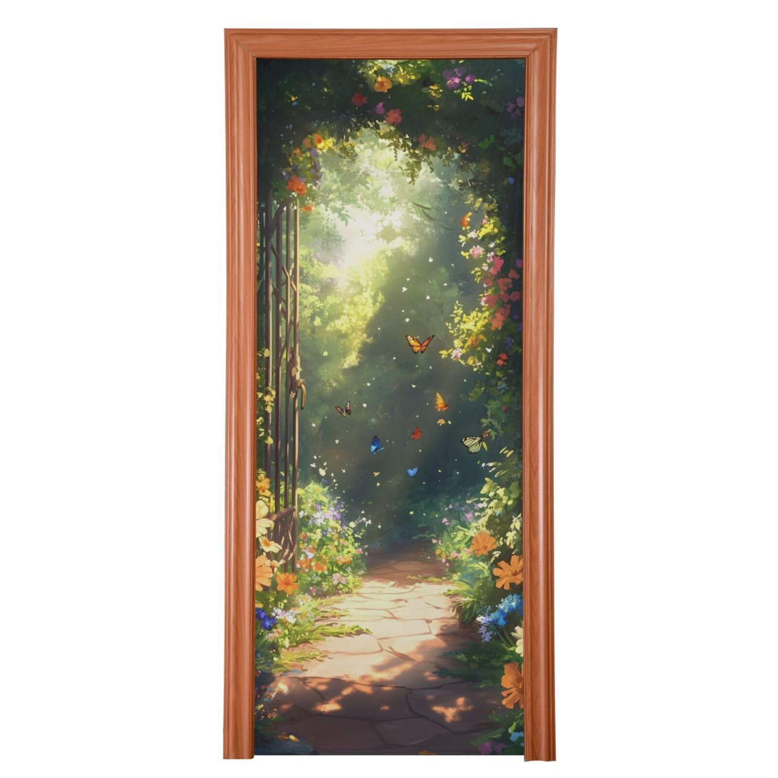Burbuja Spring Alley Door Cover, Stretch Fabric Backdrop Door Porch Covers for Home Party Holidays Decoration, 32x79 in
