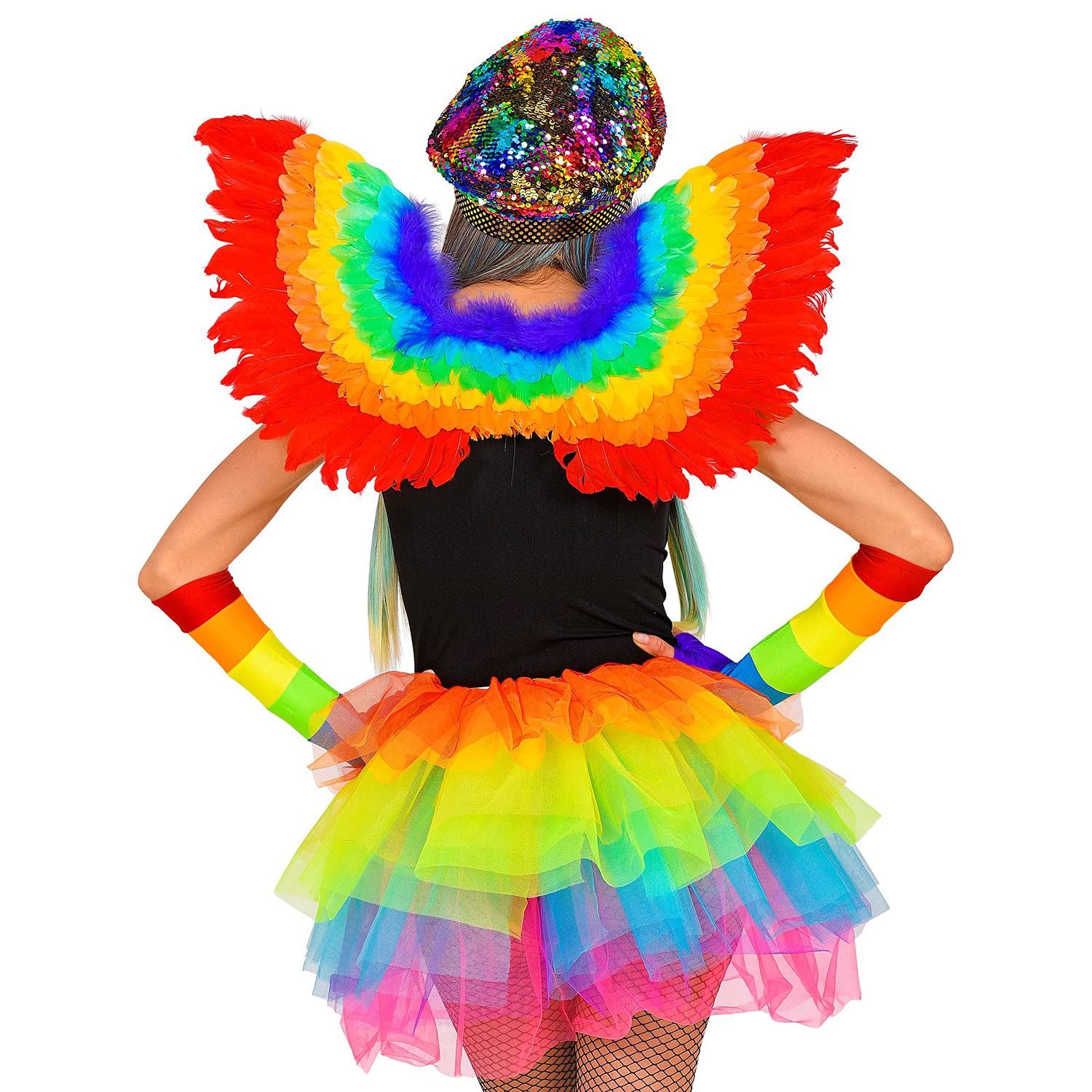 Widmann 03008, Rainbow Hat with Hair and Sequins, for Adults Shiny Headwear, Hat with Long Synthetic Hair, Accessories - Image 4