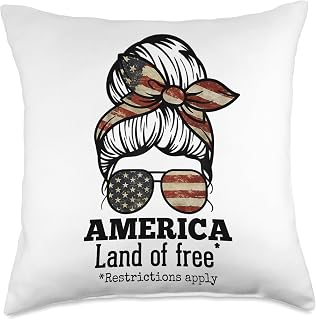 America Land Of The Free Restrictions Apply US Messy Bun Throw Pillow