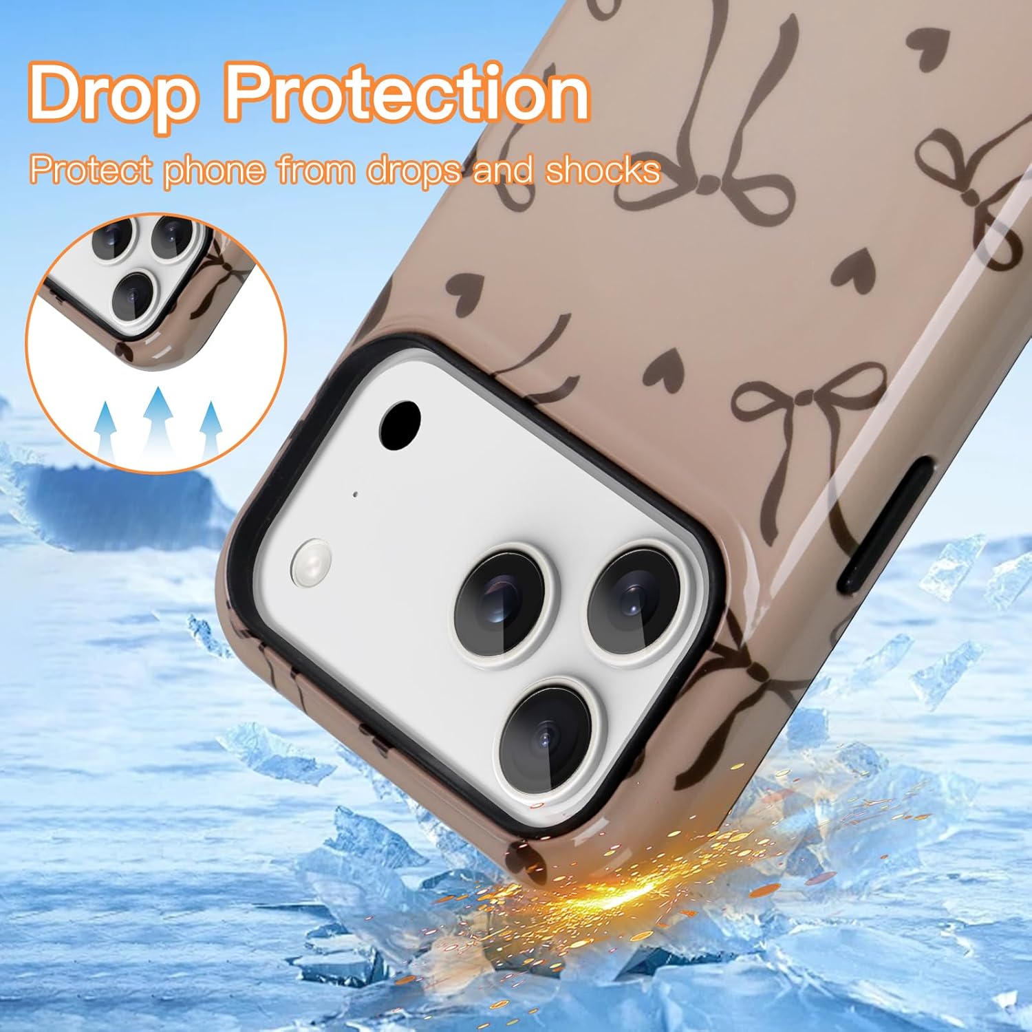 KANGHAR Case for iPhone 17 Pro Compatible with Magsafe Cute Brown Bows and Hearts Scratch Resistant Hybrid 2-Layer Hard Protective Phone Cover for Girl Women Boy Men 6.3 Inch