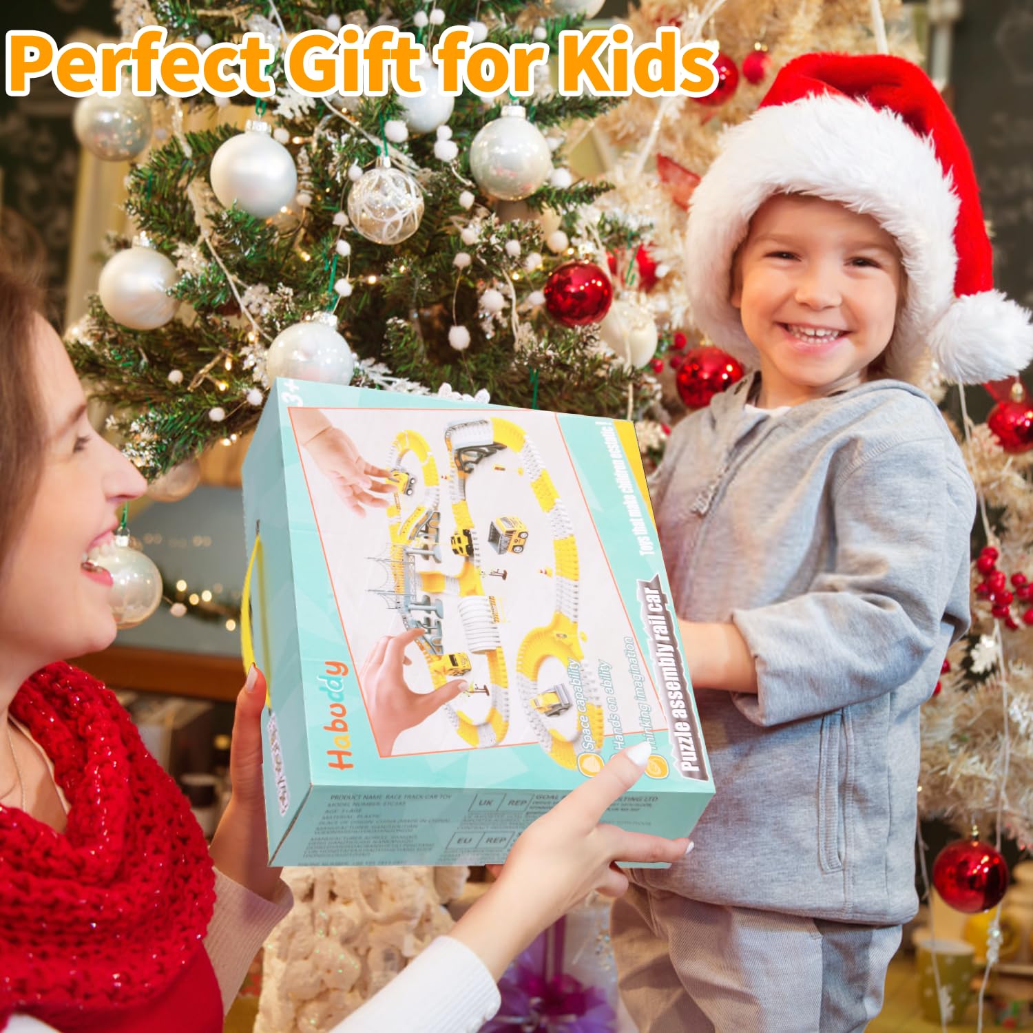 329 piezas Juego de pistas de carreras para niños, juguetes para coches de construcción, pistas de coches flexibles con 6 coches, regalos para niños de 3 4 5 6 años, niñas.