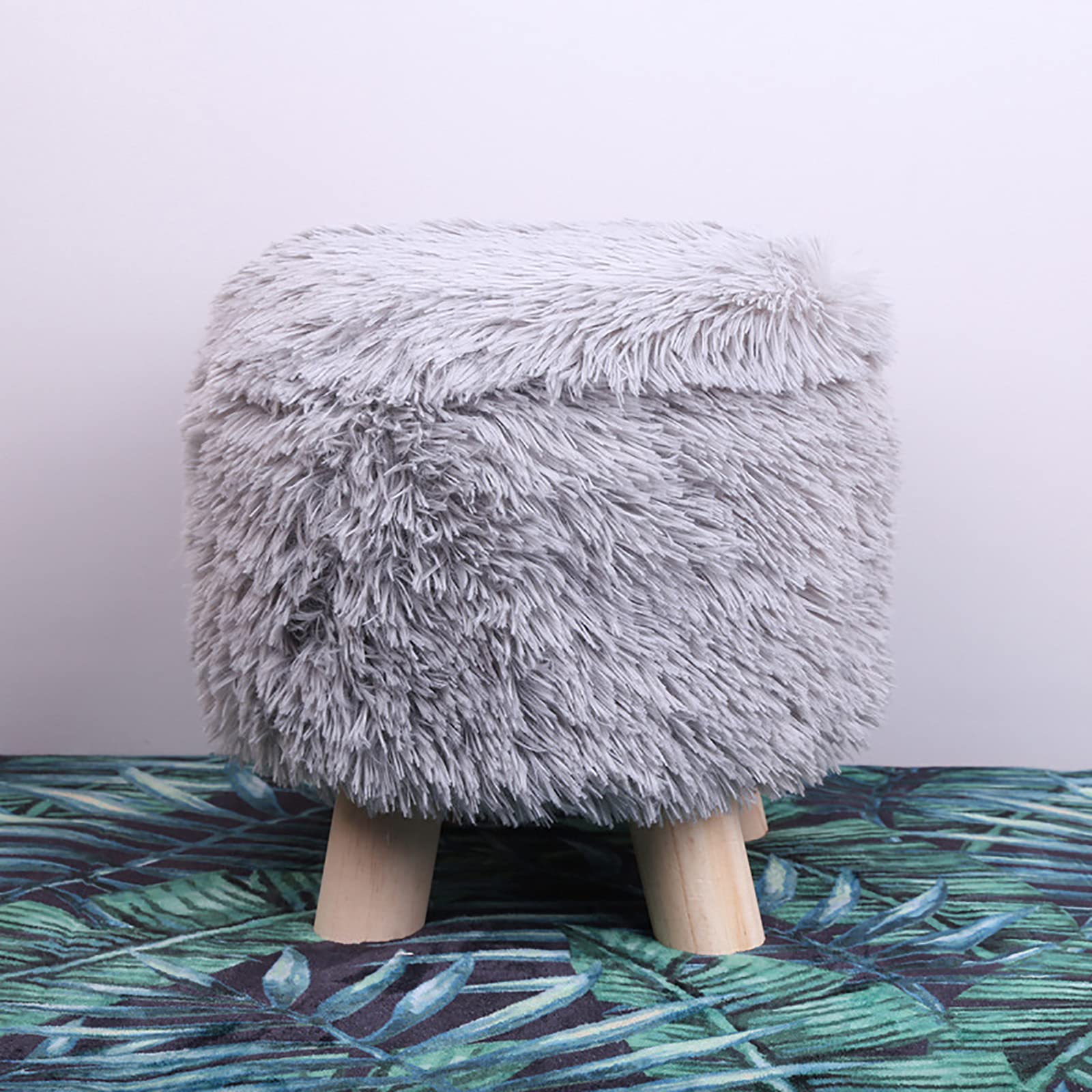 Repose-pieds rond en tissu gris ou marron 30cm avec coffre de rangement