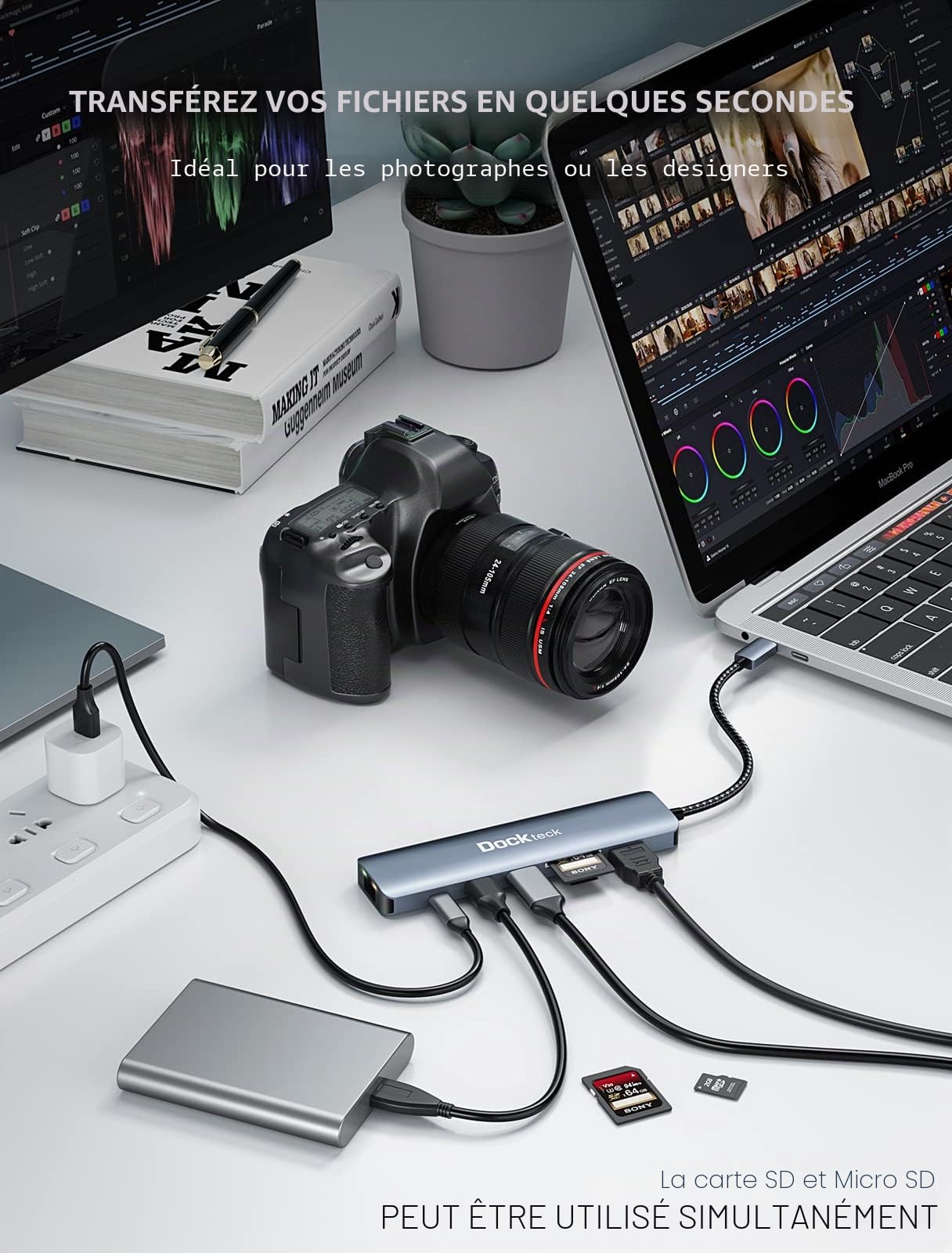 Dockteck Hub USB C Ethernet HDMI 4K 60Hz, Adaptateur USB C 7-en-1 avec Ethernet HDMI, LAN RJ45, 100W PD, 2 USB-3.0, SD/microSD, pour MacBook Pro/Air, iPad Pro/Air/, Surface Pro 9, XPS 13, HP, Lenovo