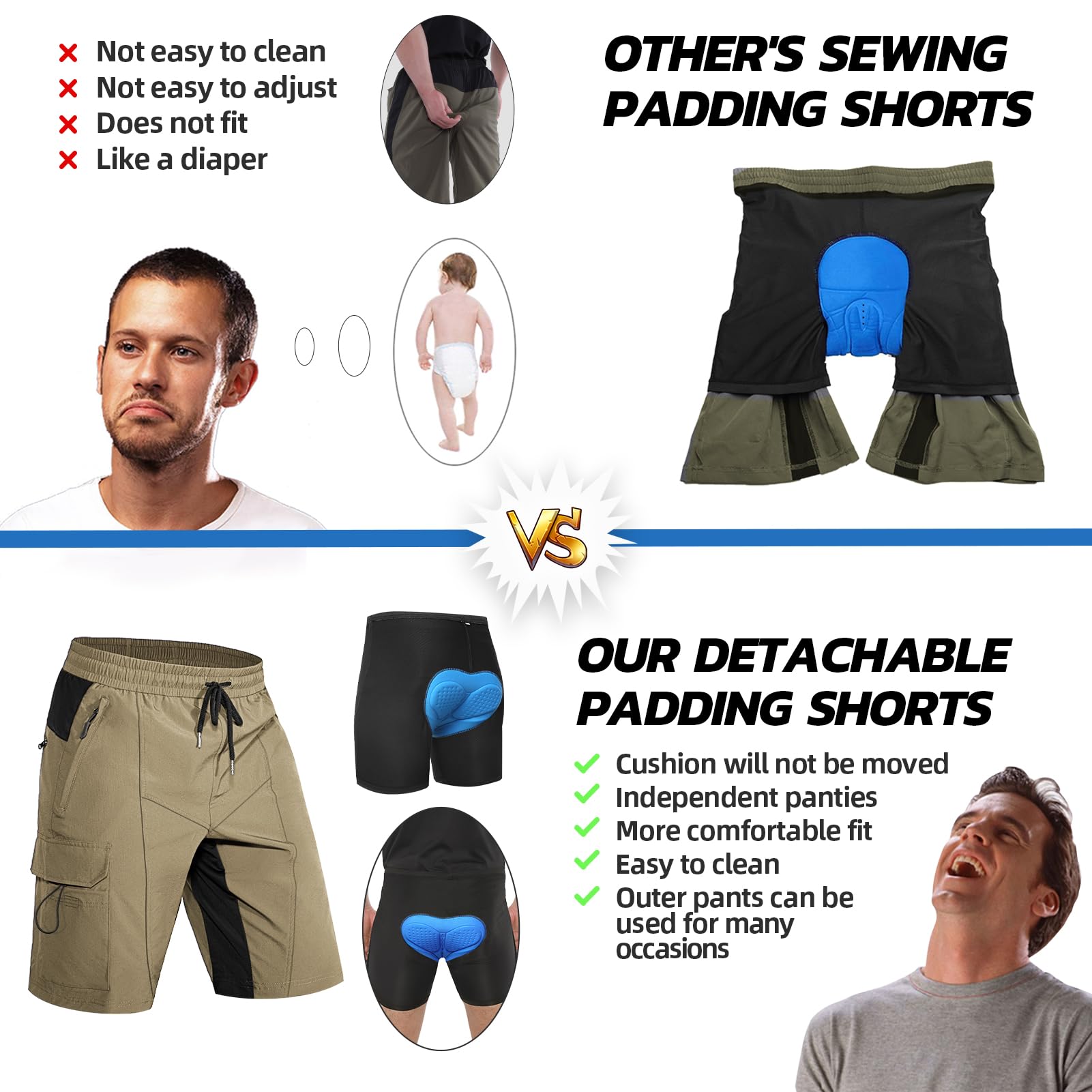 Hiauspor Pantaloncini Ciclismo Uomo Traspiranti ad Asciugatura Rapida Bici Uomo MTB Imbottiti in Gel 4D Pantaloni