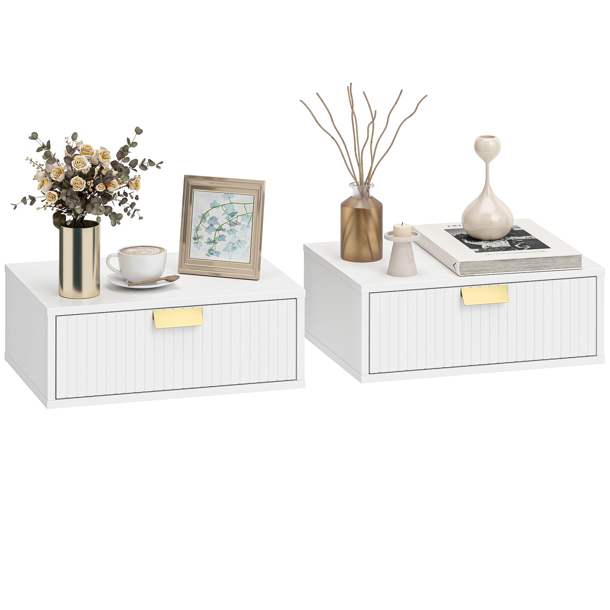 HOMCOM Lot de 2 Tables de Chevet murales, Tables de Nuit suspendues avec tiroir ondulé, Style Moderne, pour Chambre à Coucher, Salon, 40 x 30 x 15 cm, Blanc