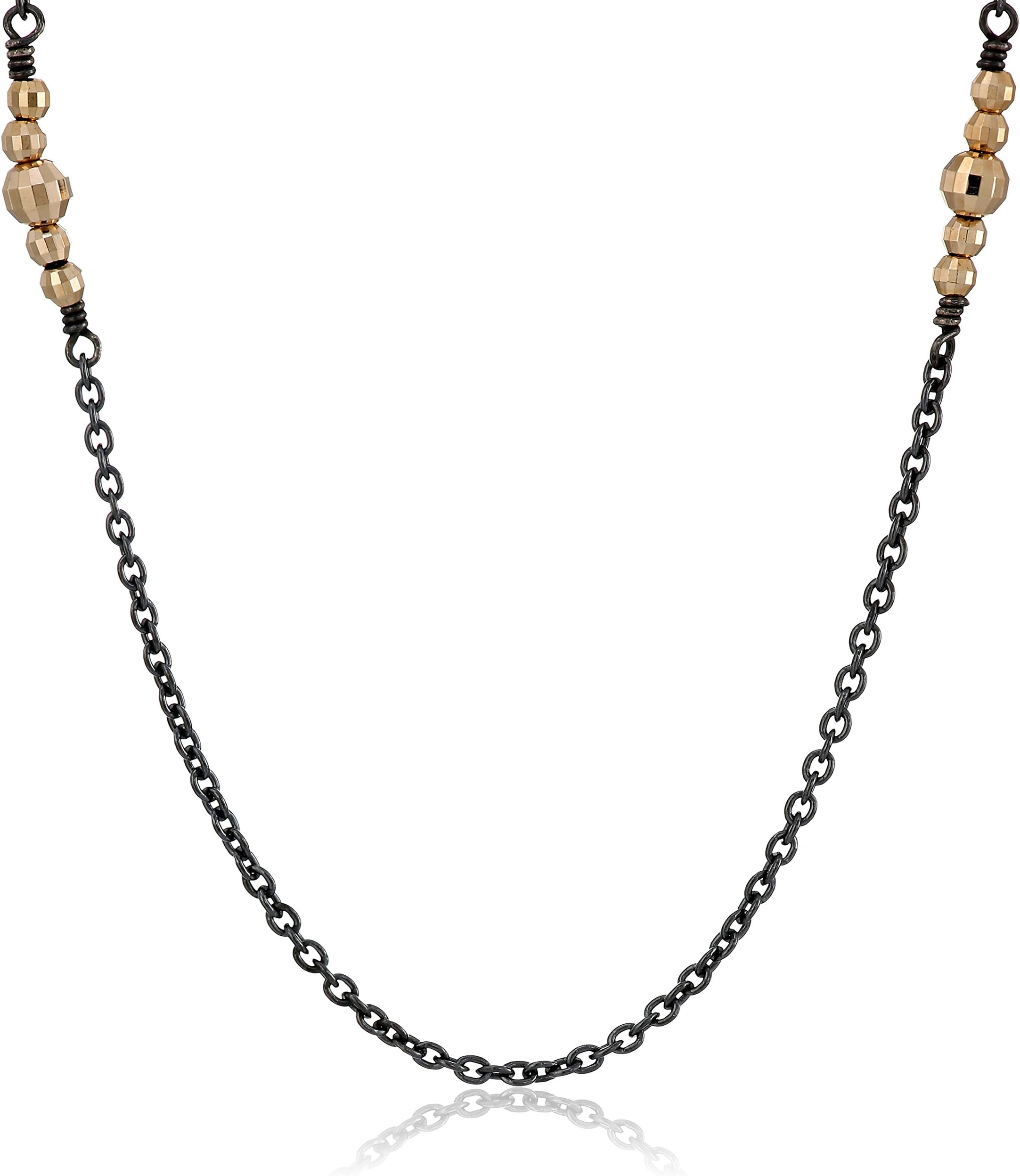 Mizuki Oxidized Silver Chain Necklace with 14k Gold Beads, 40"