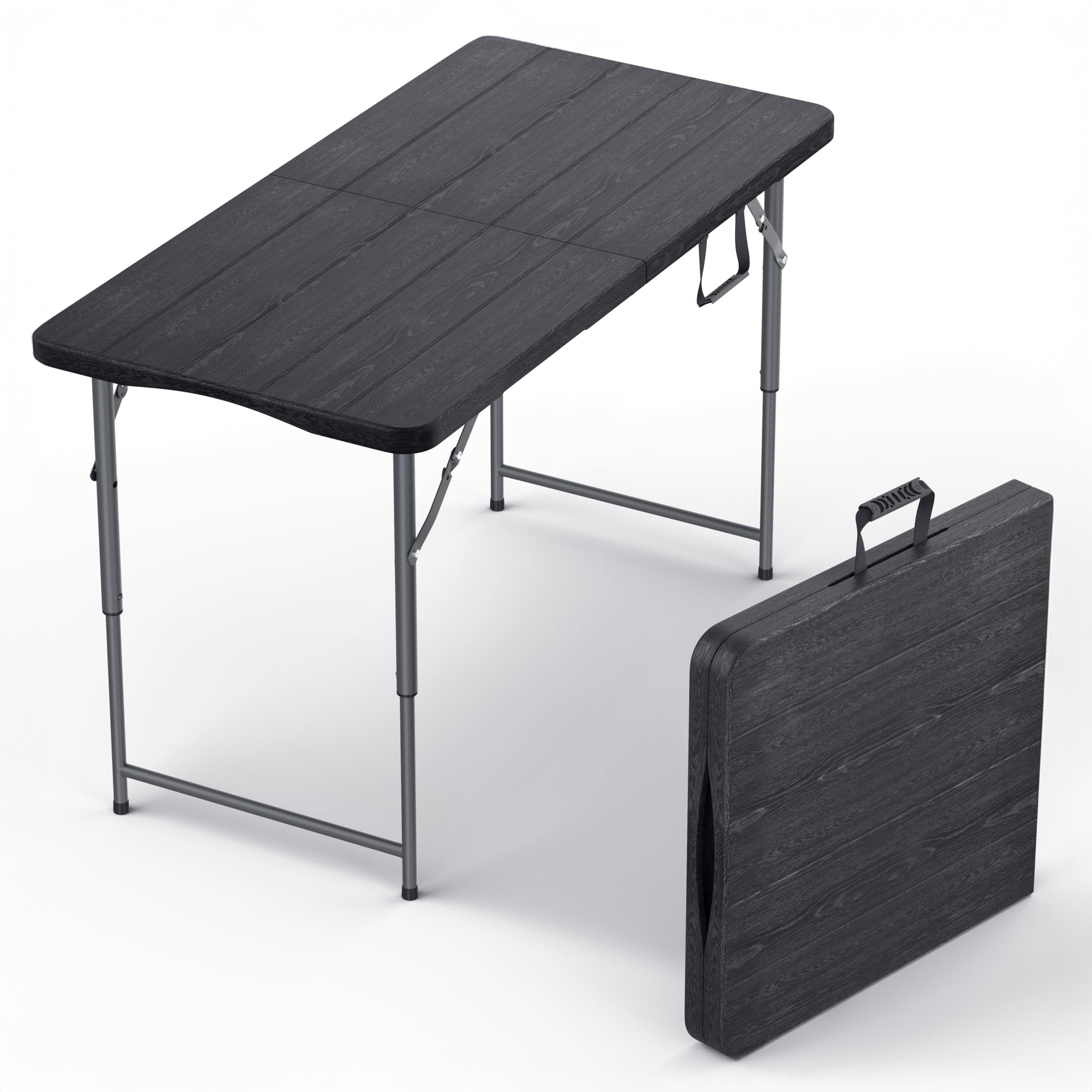 4 Feet Foldable Table Adjustable Height with Built in Handle, Steel Legs | 4FT Heavy Duty Portable | Perfect for Party Dining Wedding Events Picnic