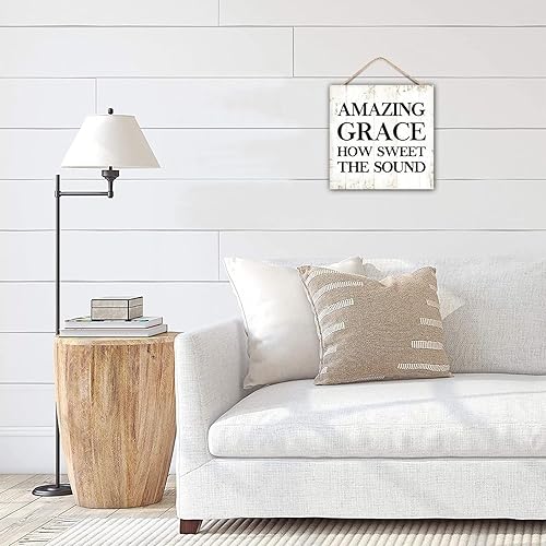 Miniatura 4 de Letrero de madera de 12 x 12 pulgadas, cita positiva de la vida, dice cristiano, gracia increíble, cuán dulce el sonido, cita retro de la Biblia,