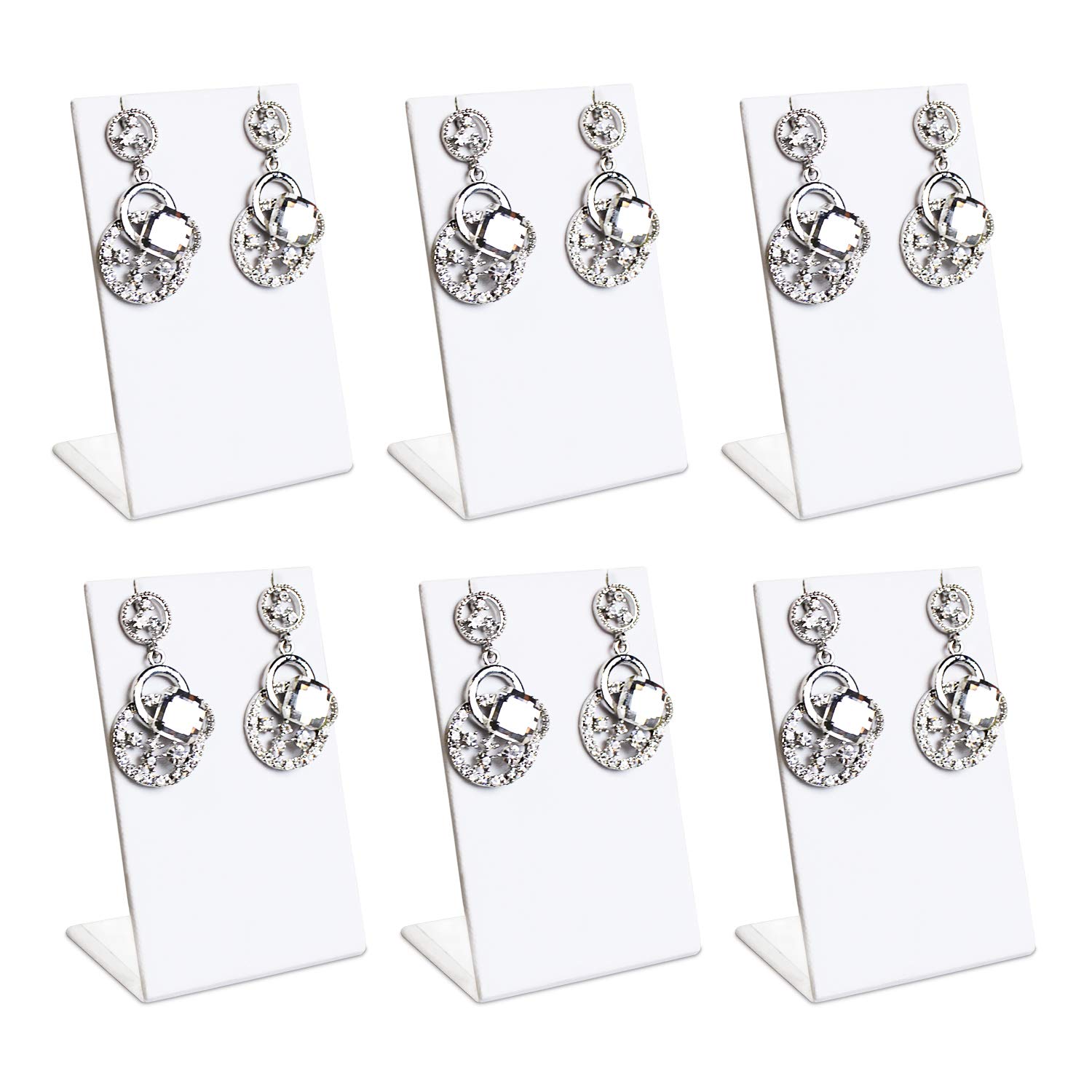MOOCA6 Pcs Set Leatherette Covered Earring Display Stand Pendant Jewelry Organizer Display Holder for Earring, Pendant Accessory Rack for Showcase, White Faux Leather