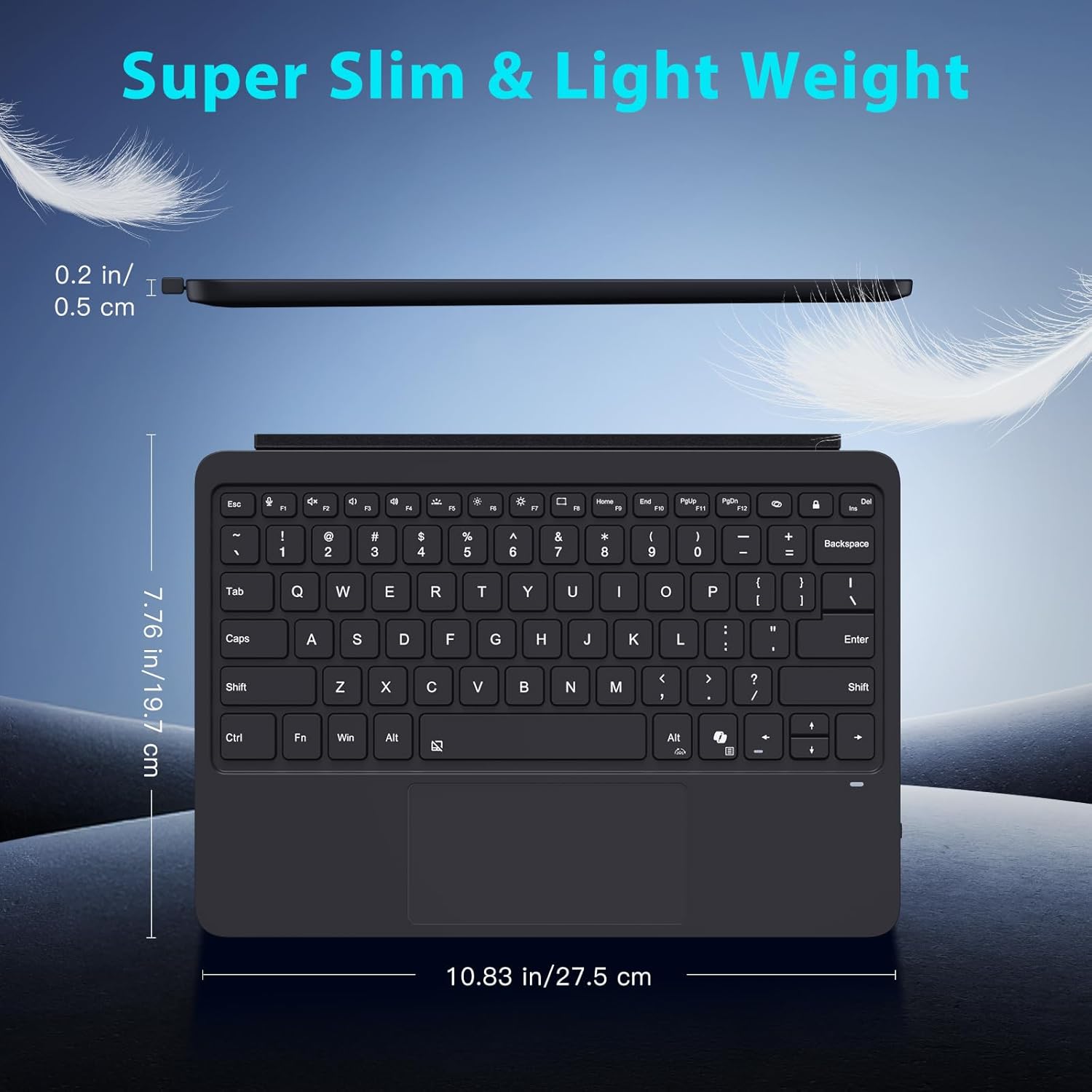 MoKo Type Cover for Microsoft Surface Pro 12" 2025 Keybaord, Ultra Slim Wireless Bluetooth Surface Pro Keyboard with 7-Color LED Backlit & Multi-Touch Trackpad Rechargeable Battery, Black