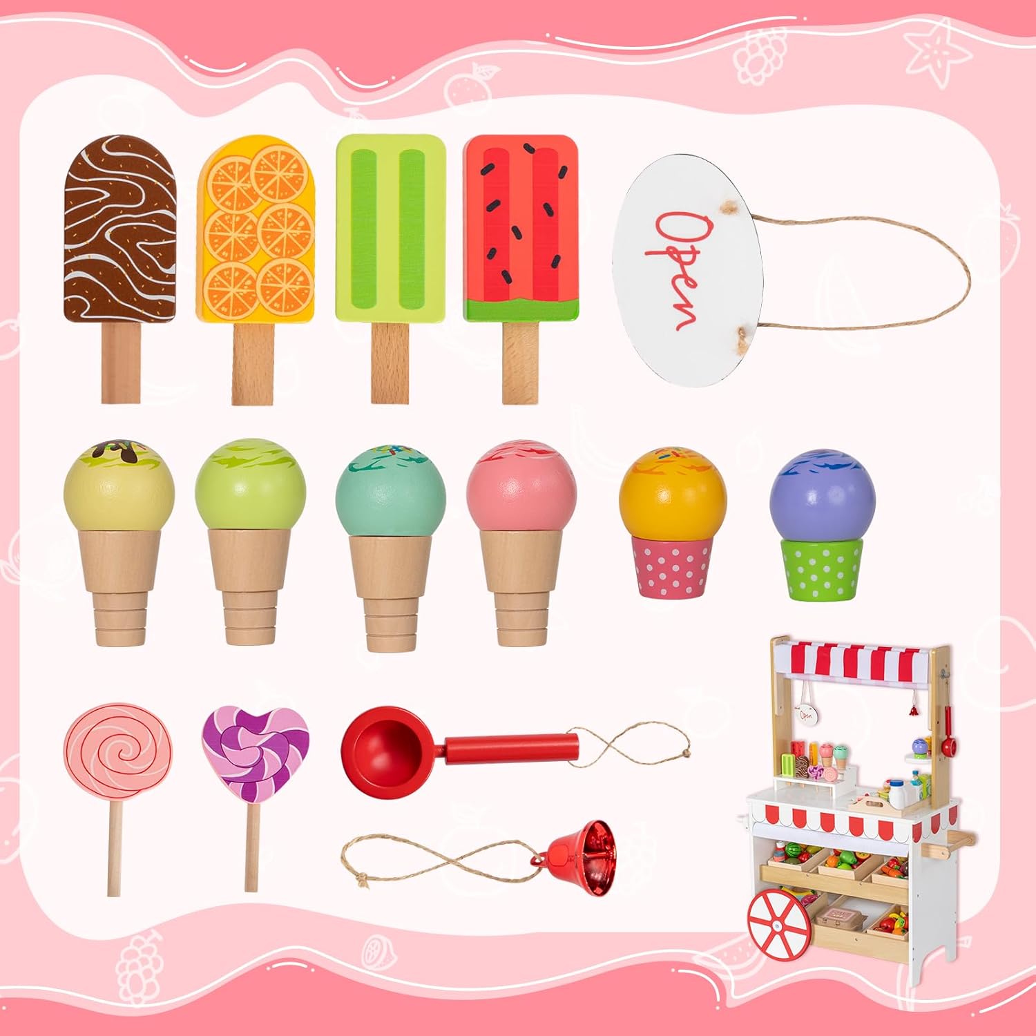 Ice Cream Cart for Kids, Wooden Pretend Play Market Maldives Ubuy