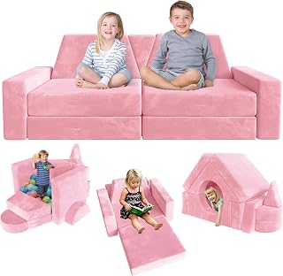 15pcs Modular Kids Play Couch, Kids Couch for Toddler & Children, Toddler couches, Kid Couches Fort Building kit for Playroom Furniture, Convertible Sofa for Boys & Girls, Pink