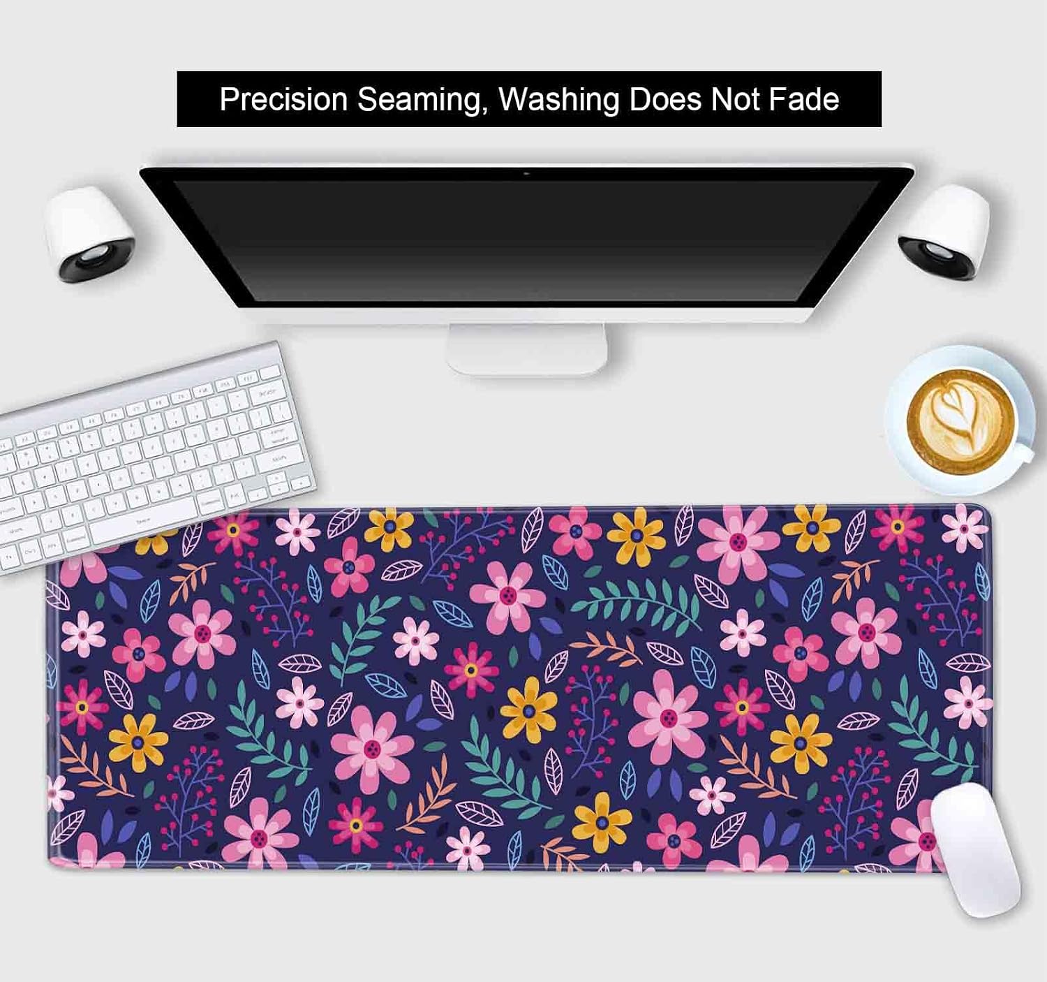 Purple Pink Flowers Desk Mat, Daisy Floral Extended Large Gaming Mouse Pad, Non Slip Rubber Base Stitched Edge Desktop Desk Pad for Computer, Christmas and Thanksgiving Gifts, 31.5 x 11.8 in image 3