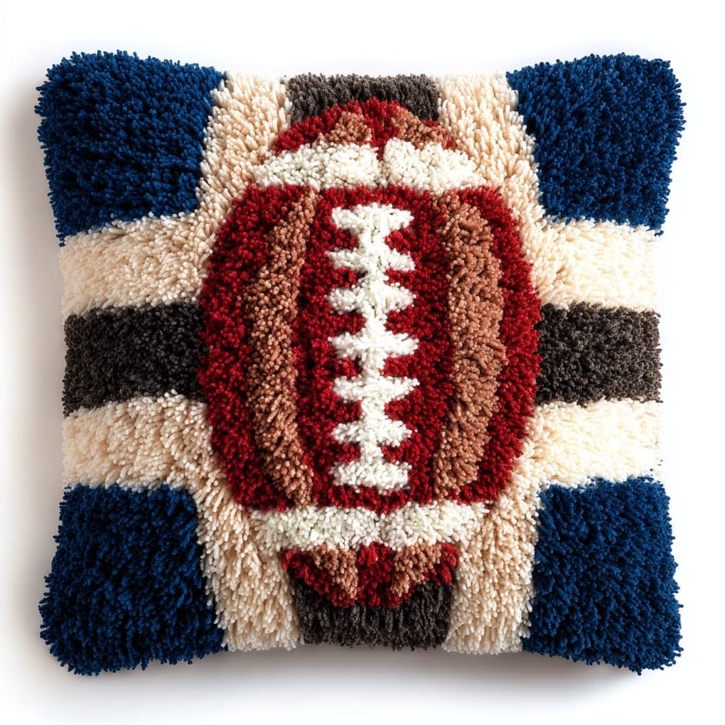 Henypt Latch Hook Pillow Kit 43x43cm,Baseball Embroidery Cushion Set for Home Interior,Relaxing Hobby for Adults & Craft Beginners