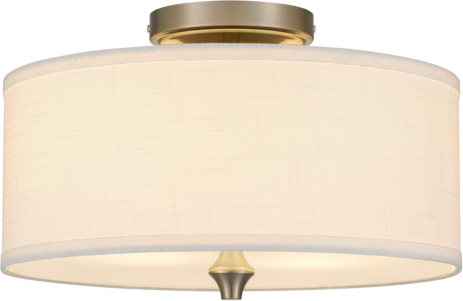 Kira Home Newport 14" 2-Light Semi-Flush Mount Ceiling Light + Off White Linen Drum Shade, Brushed Nickel Finish