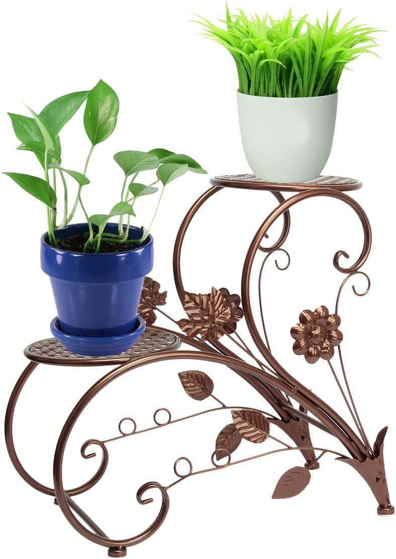 Metal Flower Pot Rack Plnat Display Stand with Bonsai Holder - Suitable for Home Garden Patio Decor Use