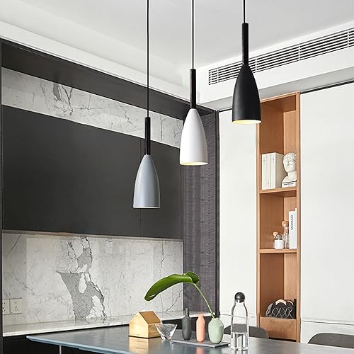 Miniatura 6 de Kit de 3 luces de isla de cocina, lámpara colgante de metal industrial moderna con 3 bombillas blancas cálidas, cables colgantes ajustables,