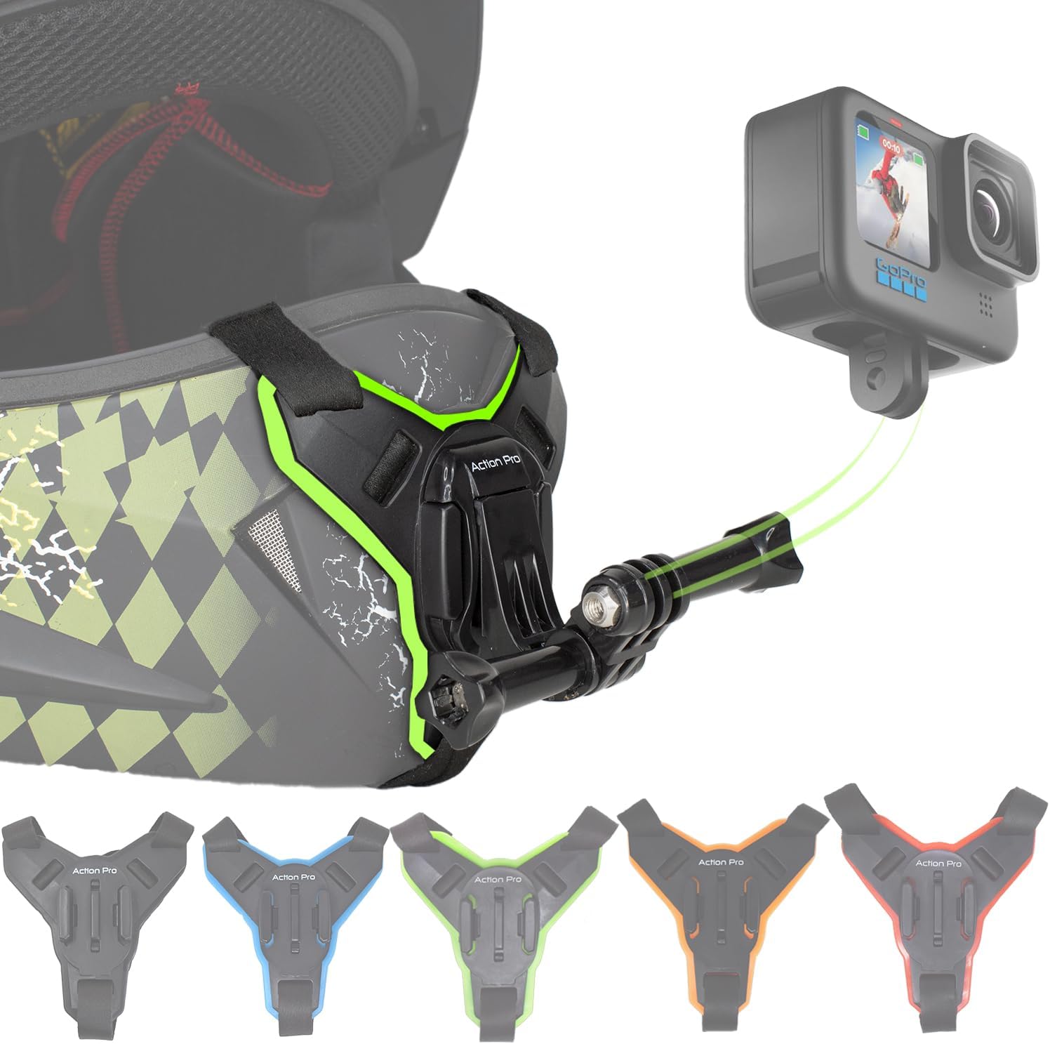 Action Pro Helmet Chin Mount Strap with J Hook Compatible with All Smartphones and GoPro 13 12 11 10 9 8 7 5 4 | SJCAM | DJI Osmo | Insta 360 X4 X3 X2 & Other Action Cameras [Made in India] (Green)