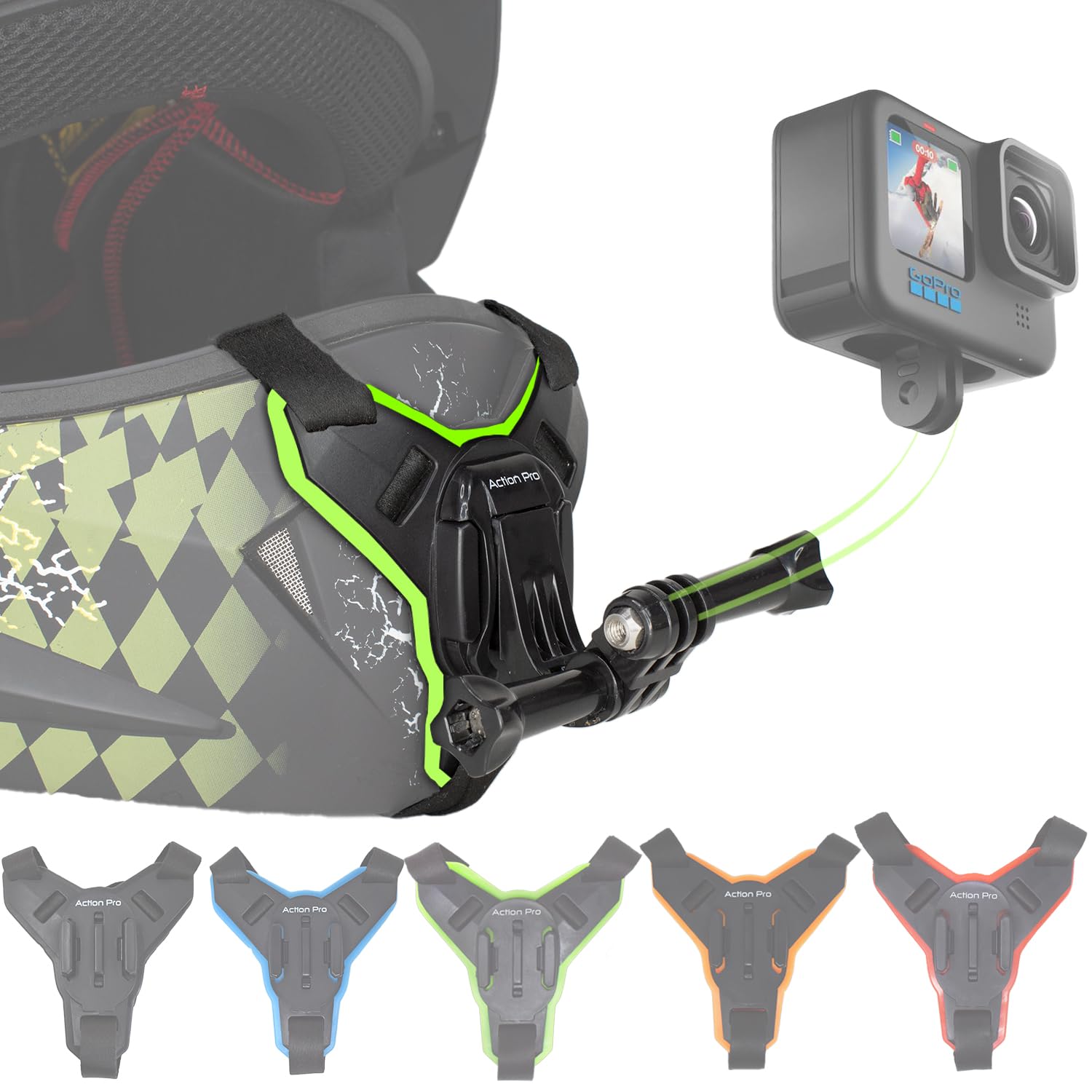 Action Pro Helmet Chin Mount Strap with J Hook Compatible with All Smartphones and GoPro 13 12 11 10 9 8 7 5 4 | SJCAM | DJI Osmo | Insta 360 X4 X3 X2 & Other Action Cameras [Made in India] (Green)