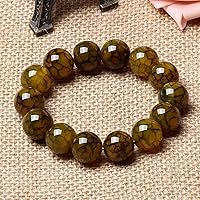 Vista 2 de Pulsera de cuentas redondas de ágata de dragón amarillo natural de 0.472in, cuentas de 7.5 pulgadas, cuentas #16638