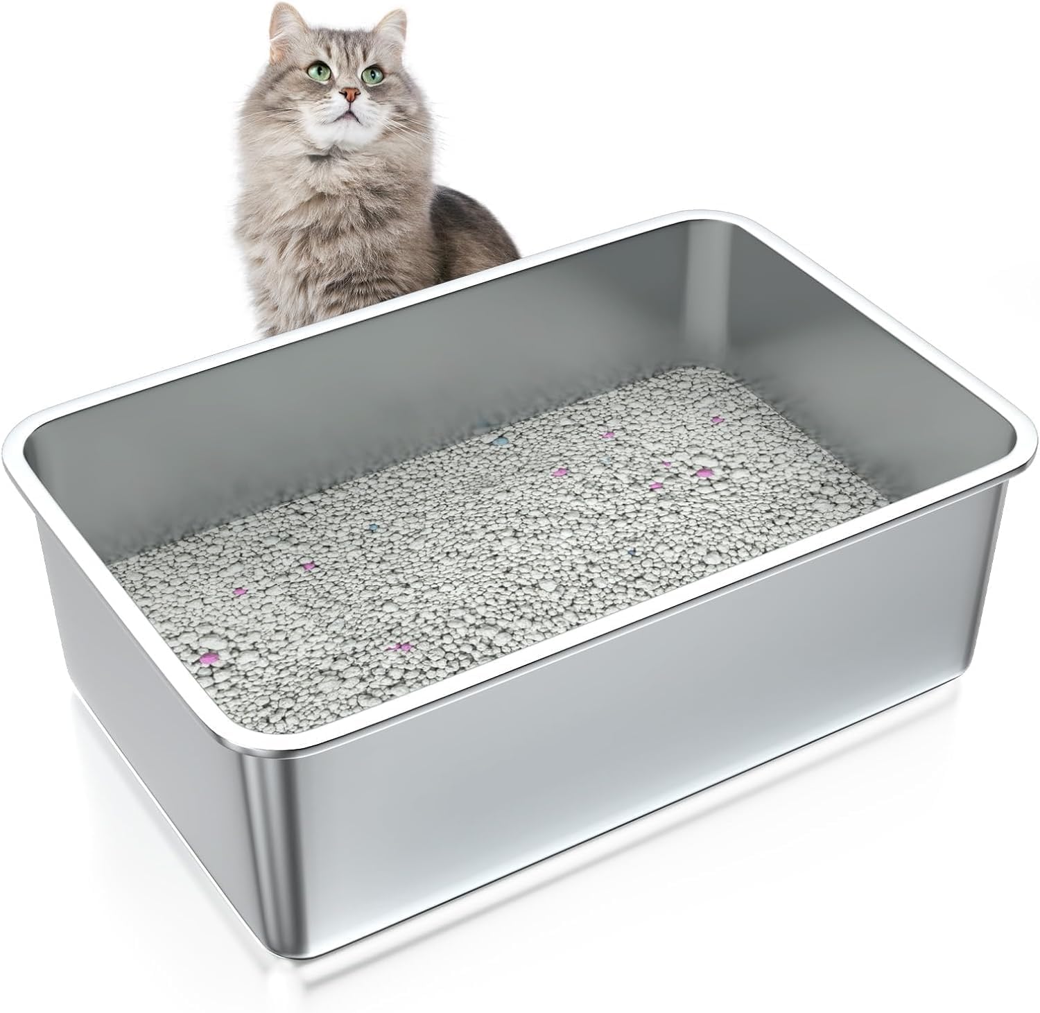 ZuHucpts Stainless Steel Cat Litter Box, XXXL Metal Litter Pan for Cats (28" Lx20 Wx6 H)