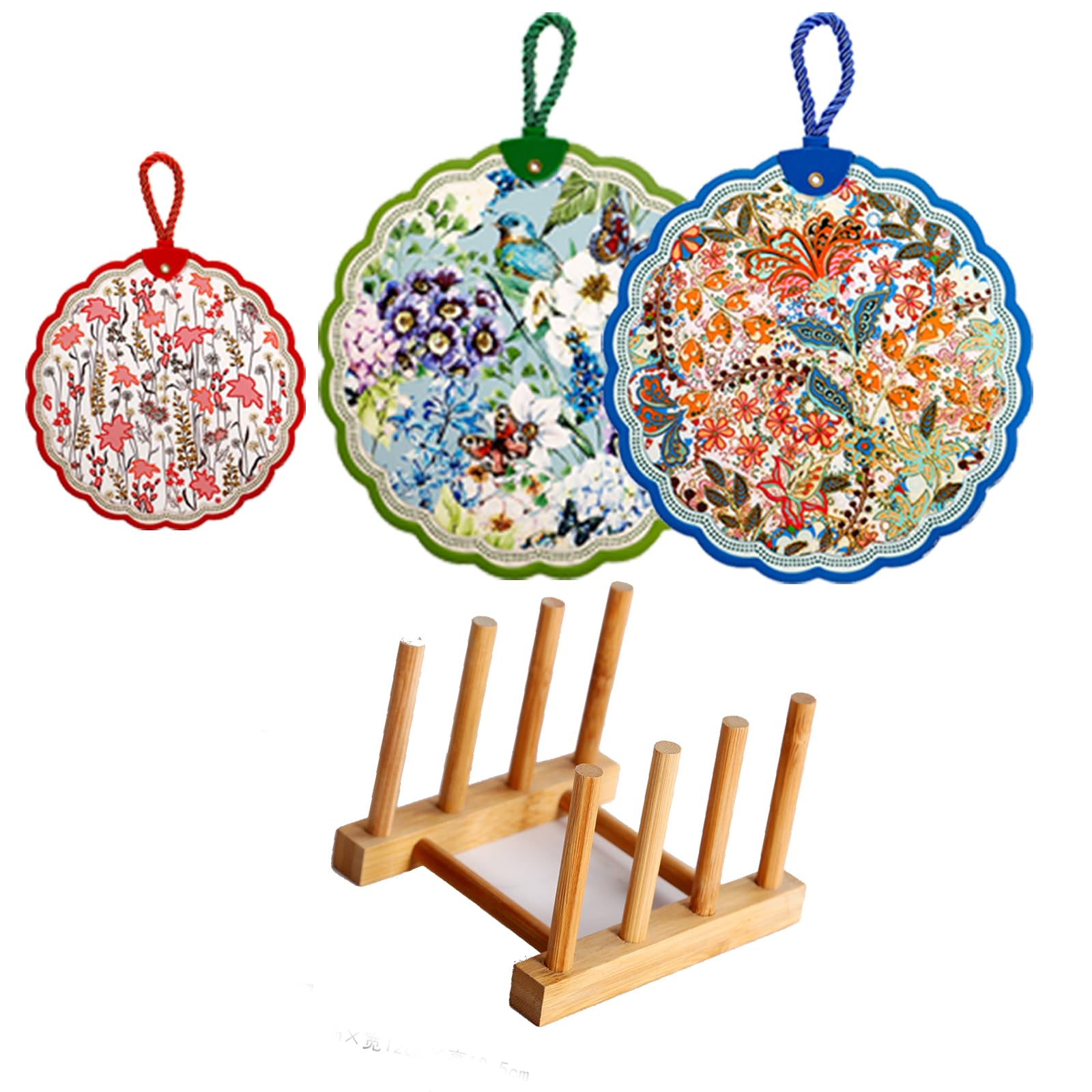 Ensemble de dessous de verre avec support de rangement, fond en liège antidérapant et anti-brûlure, décoration de maison ronde avec poignée, multicolore, diamètre 16 cm/20,1 cm, tapis de protection de