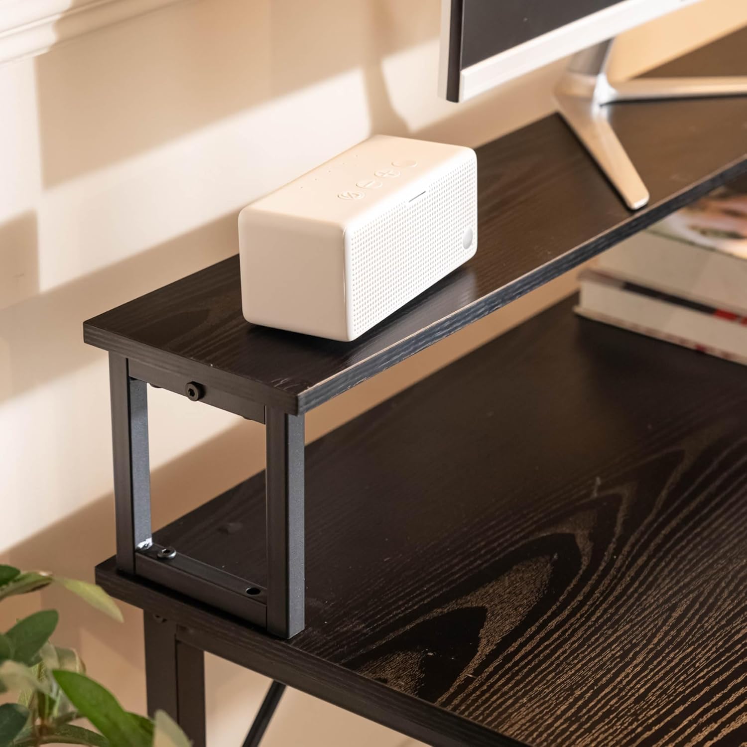 FurnitureR 48.8" L-Shaped Computer Desk with Storage Bag & Led Light – Spacious Laptop Workstation Featuring a Sturdy Metal Frame and Ample Storage Solutions, Ideal for Studio Home Office Use, Black