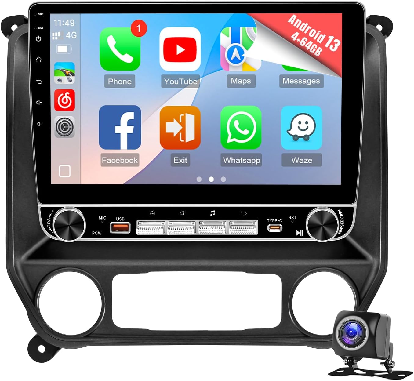 Naifay 4+64G Android 13 Car Radio for Chevy Silverado GMC Sierra 2014-2018 Stereo with Wireless Carpaly & Android Auto, 10.1 Inch Screen for Silverado Stereo with GPS/Bluetooth/Backup Camera/WiFi/SWC