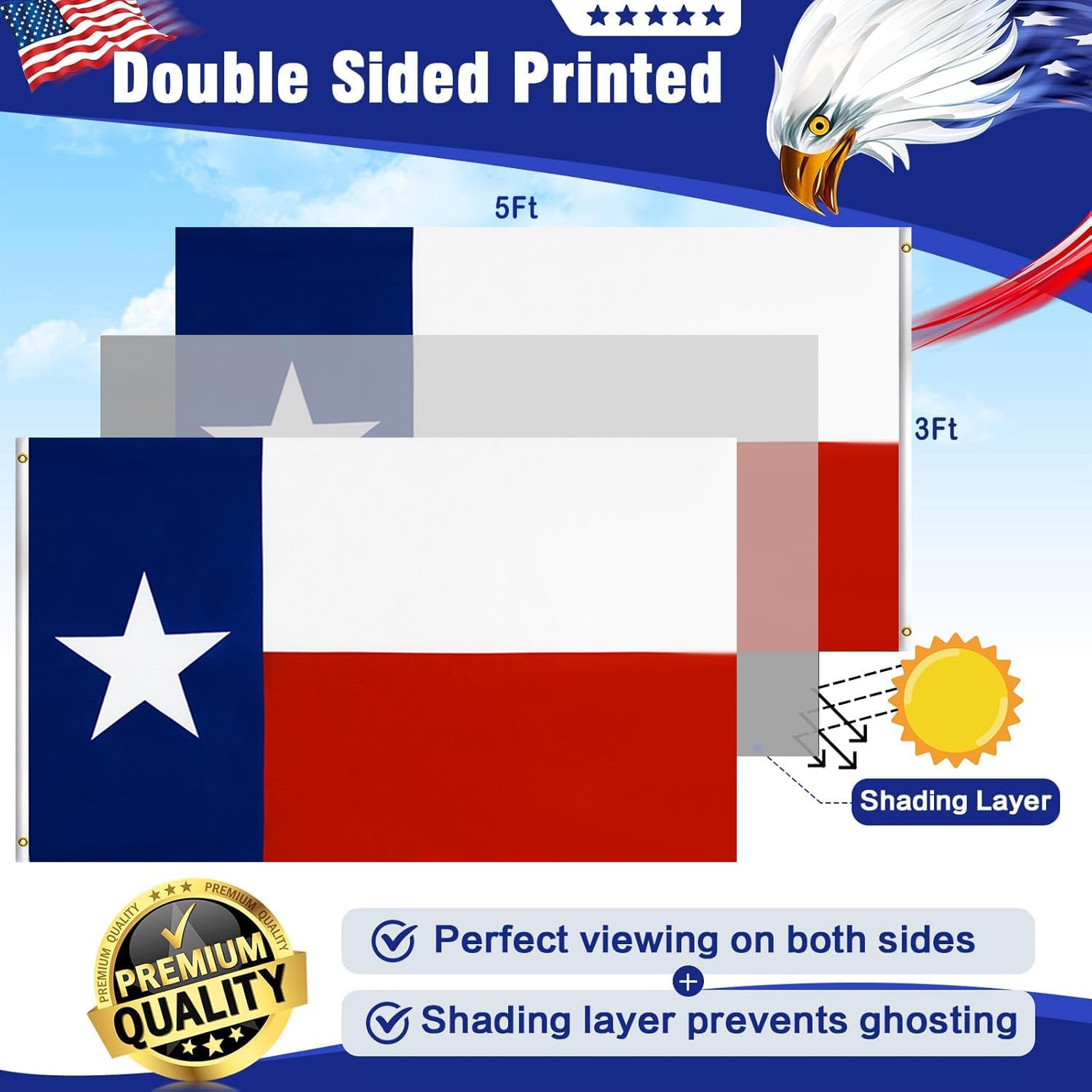 Texas Flag 3x5 for Outdoor: Nylon Heavy Duty Double Sided 3-Ply for Outsides - Fade Resistant with UV Protection - Brass Grommets for Yard, Garden, Patio, High Wind