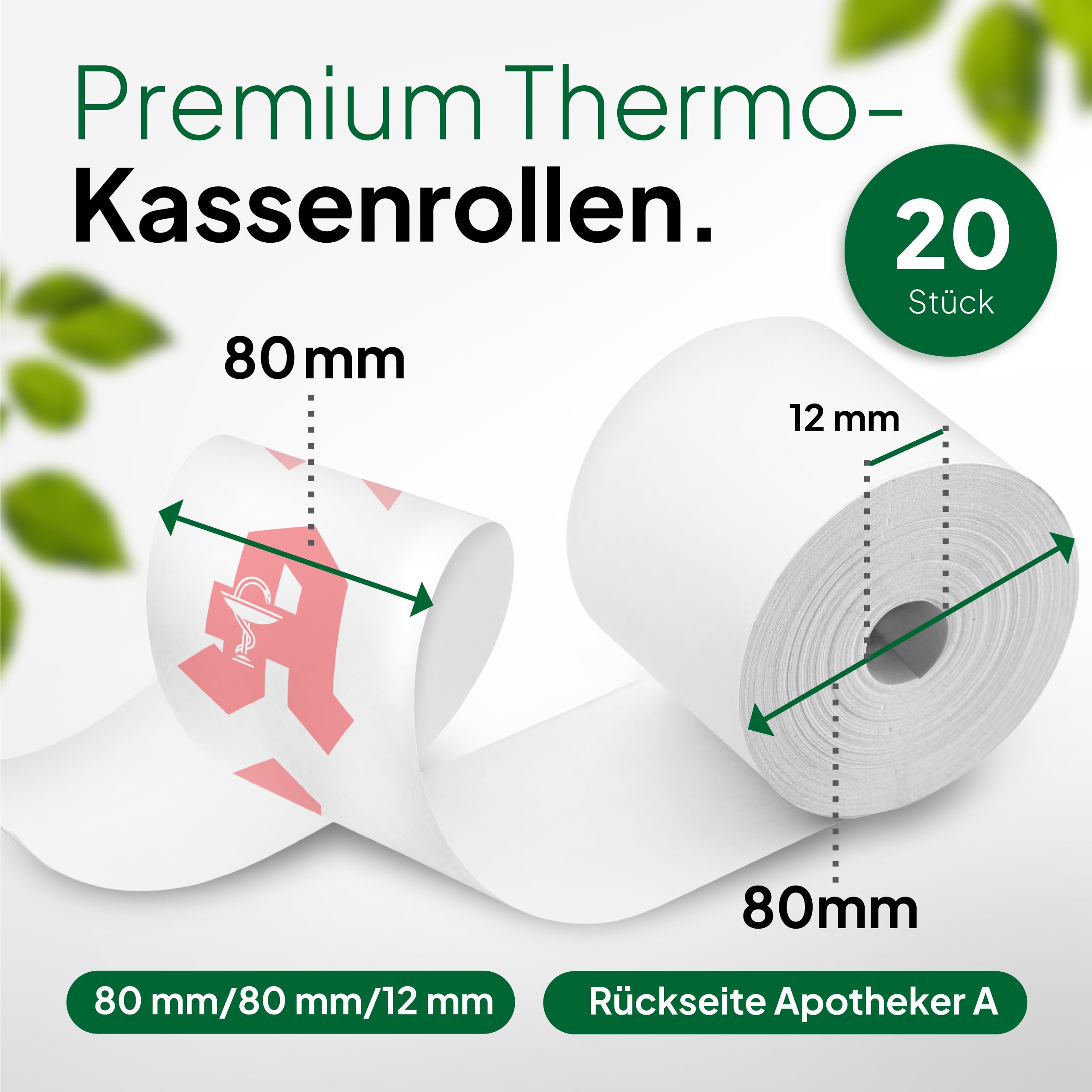 coreless - 50 Thermorollen 80mm x 80mm x 12mm mit Apotheker A ohne Plastikkern - Rolle aus Thermopapier