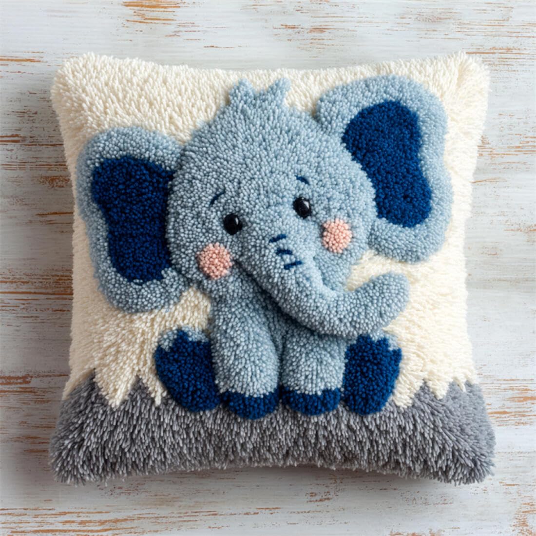 Kitquiver Animal Latch Hook Cushion Kits Cartoon Elephant Latch Hook Kit for Adults Beginners Embroidery Crochet Set DIY Throw Pillow Covers Kits 17x17In