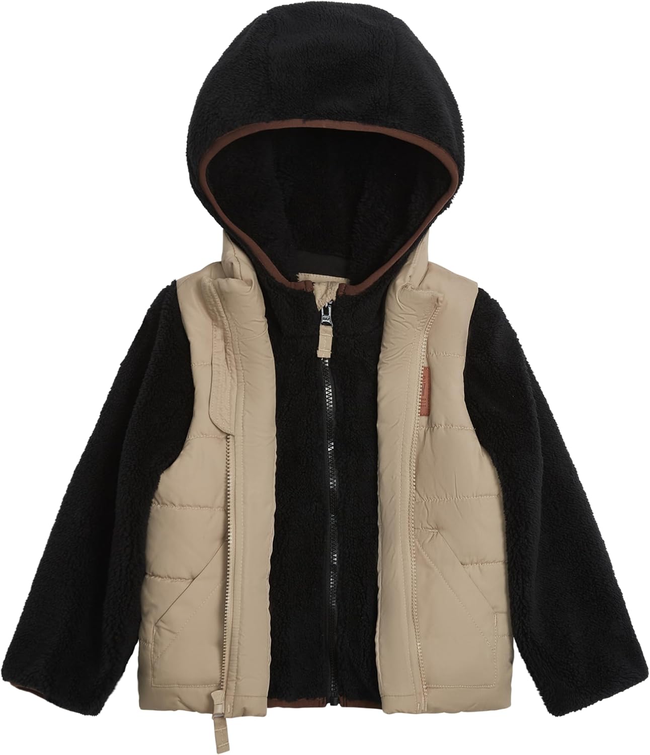 LONDON FOG Boys' 3-in-1 Heavyweight Puffer Vest and Hooded Sherpa Jacket Layered Winter Coat