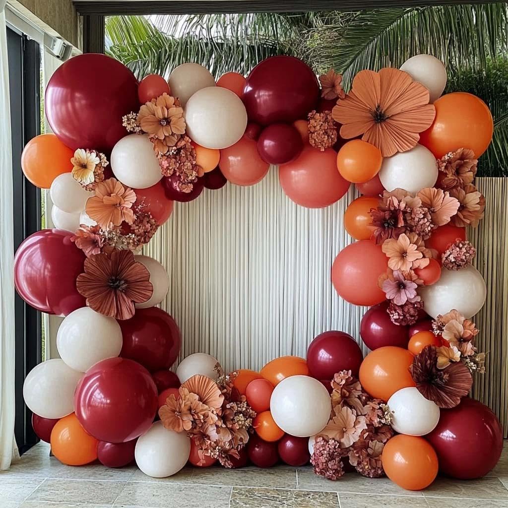 Orange Red Balloon Garland Double Stuffed Burgundy White Dusty Pink Balloon Arch Kit Balloons for Happy Birthday Wedding Baby Shower Bridal Shower Engagement Backdrop Party Decorations