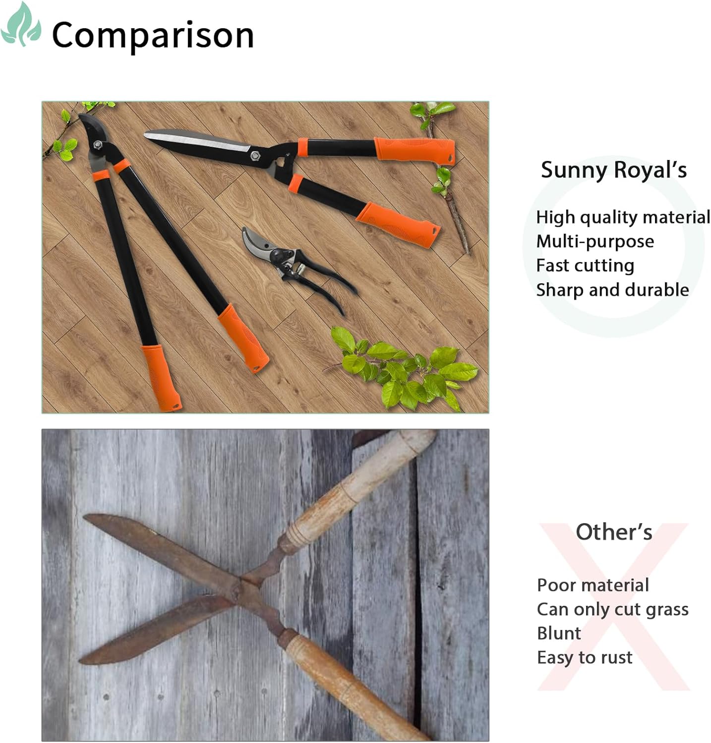 SunnyRoyal 3 pieces Garden Tools Set - Lopper & Pruning Shear & Tree Trimmer Pruner for Lawn Garden Yard Branch Cutting