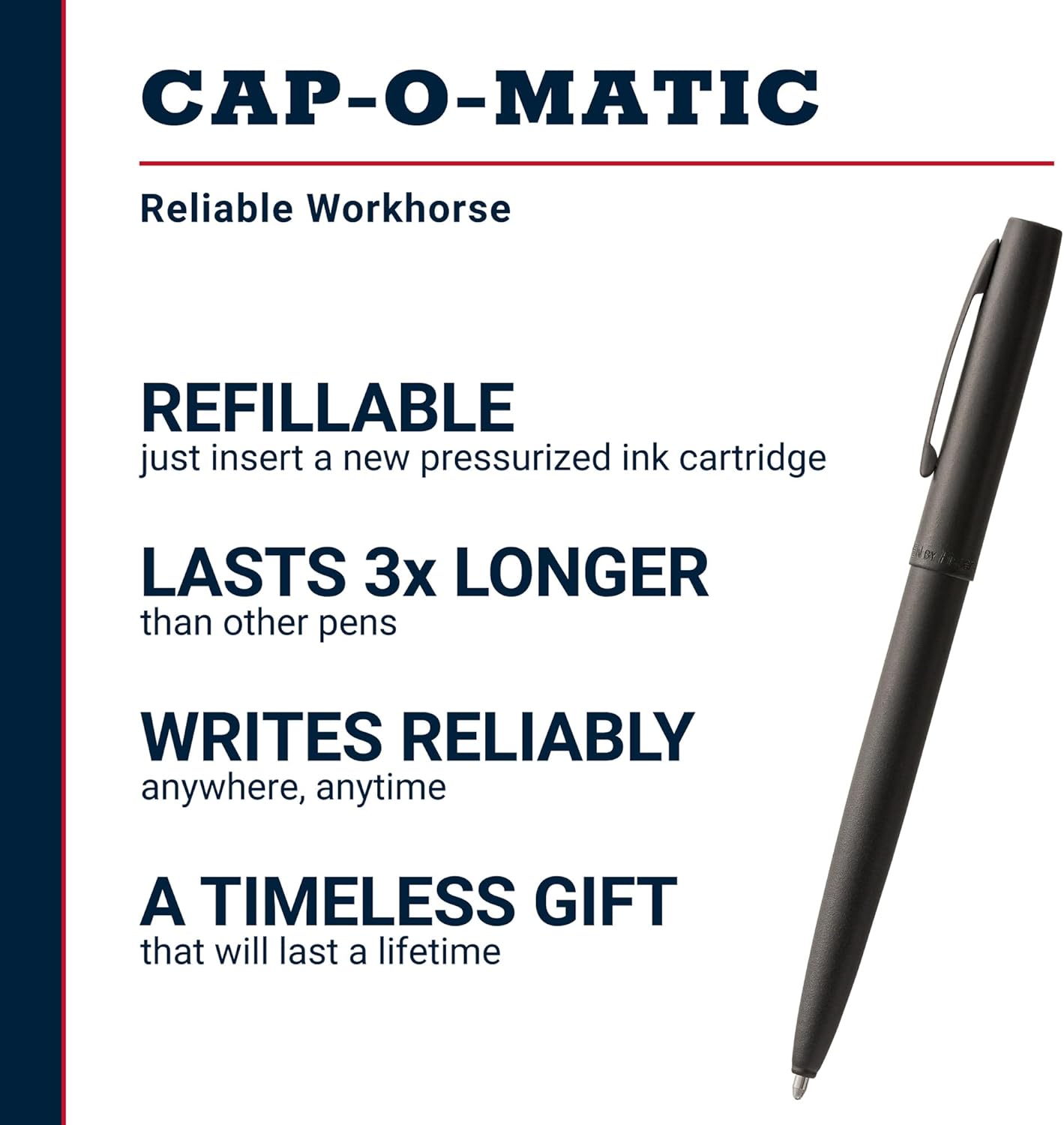 Fisher Space Pen Military Cap-O-Matic Pen, Pressurized Ballpoint Pen, Writes Upside Down and in Extreme Temperatures, Black Ink, Medium Point, Pocket Clip, Gift Box, Made in the USA