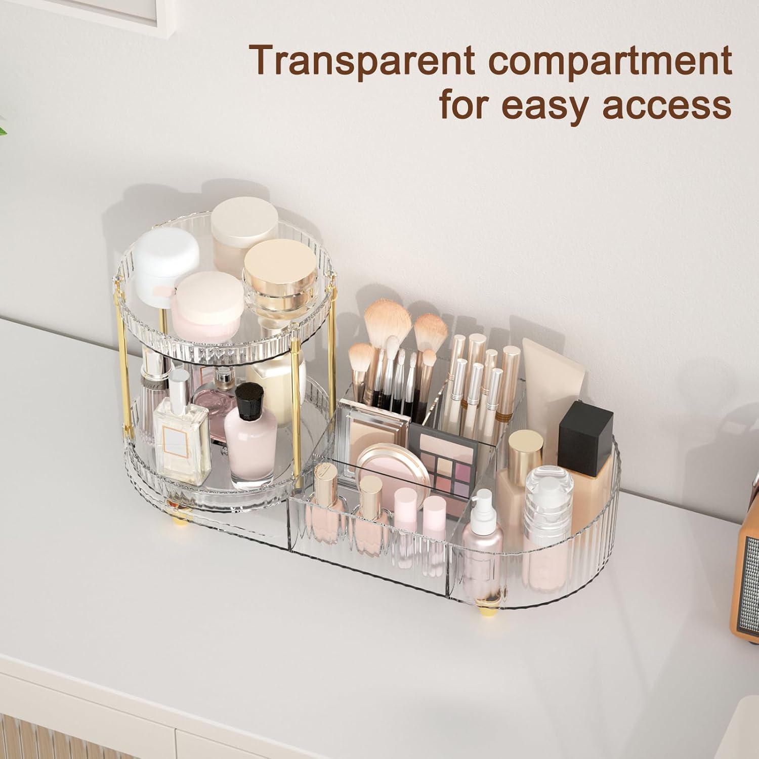 Makeup Organizer Counter for Vanity, Rotating Perfume Tray -partment
