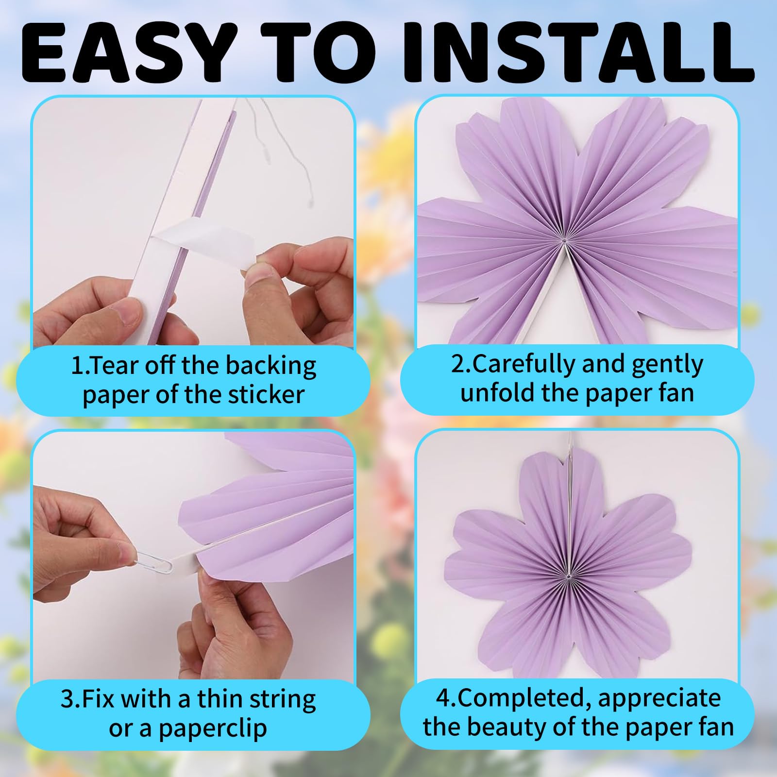9 Piezas Flores de Papel Decoración de Fiesta, Flor de Decoracion Fiesta de Pared Colgante, Hecho a Mano Flor de Abanicos de Papel, Adecuado para La Decoración de Cumpleaños