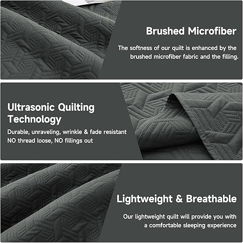 Miniatura 6 de Lavsiry - Juego de colcha de tamaño individual, color gris oscuro, con funda de almohada, colcha ligera de verano, colcha acolchada suave y manta