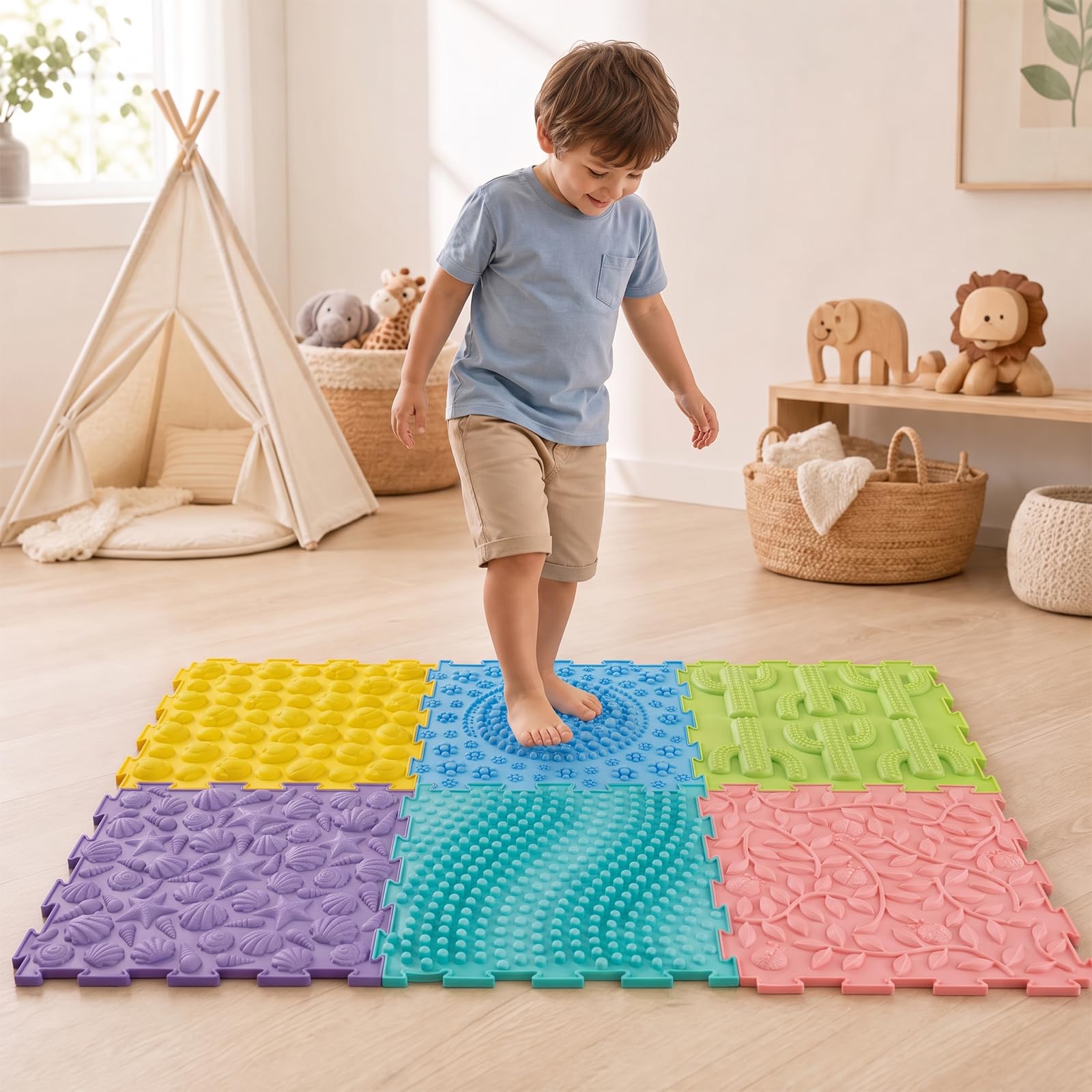 HOMASIS Set 6 Tappetini Sensoriali Ortopedici per Bambini 3+ Anni (Stile 2)